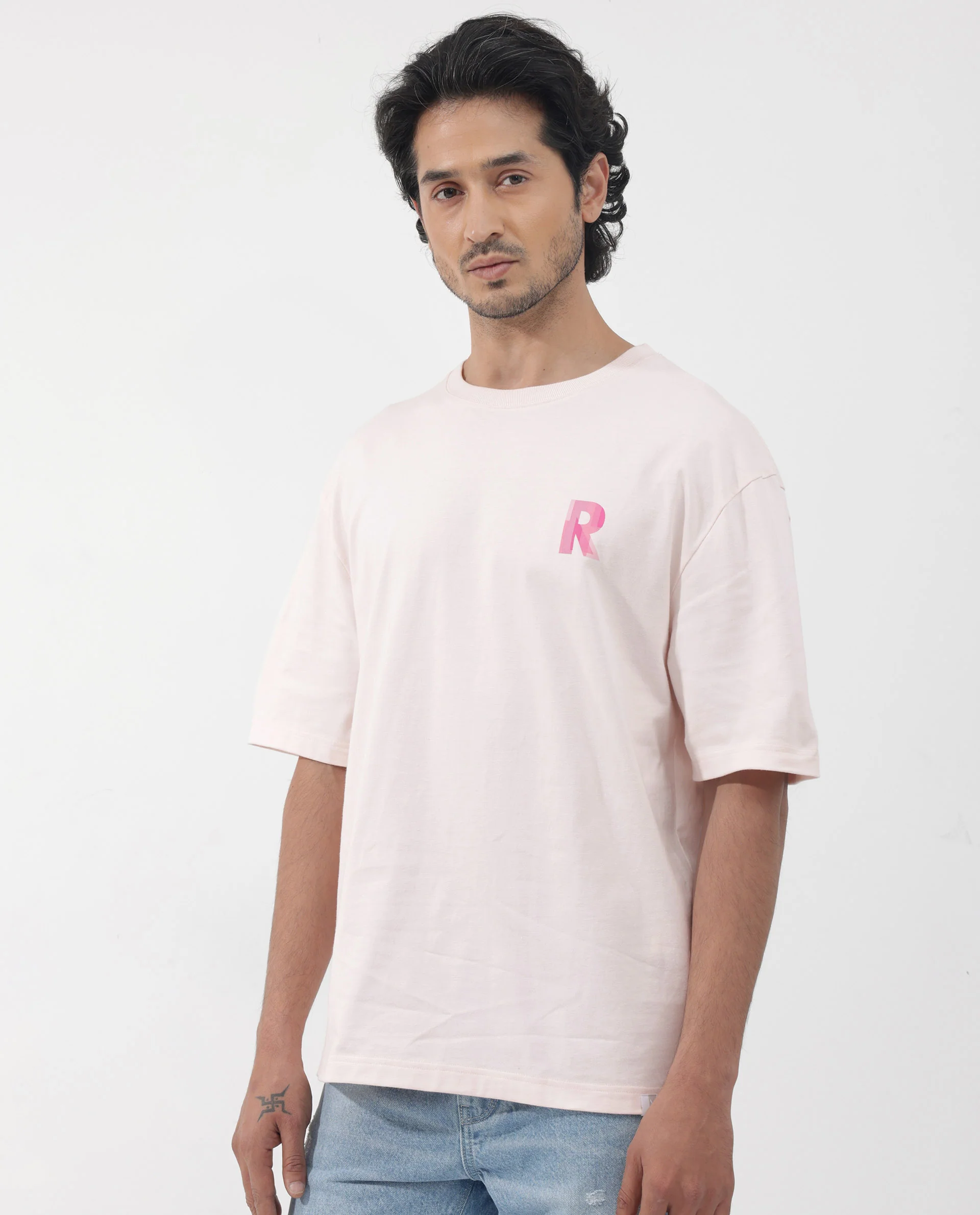 Rare Rabbit Articale Men's Dutton Pink Cotton Polyester Fabric Crew Neck Oversized Fit Graphic Print T-Shirt - Image 7