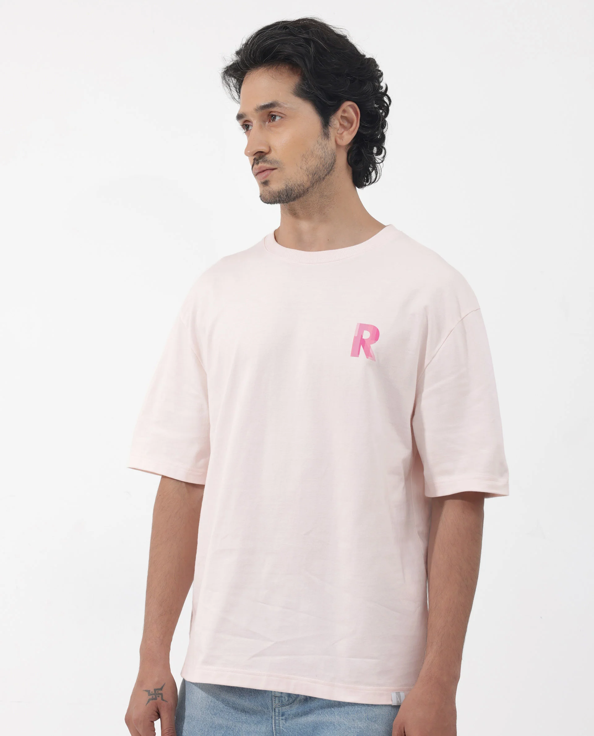 Rare Rabbit Articale Men's Dutton Pink Cotton Polyester Fabric Crew Neck Oversized Fit Graphic Print T-Shirt - Image 8