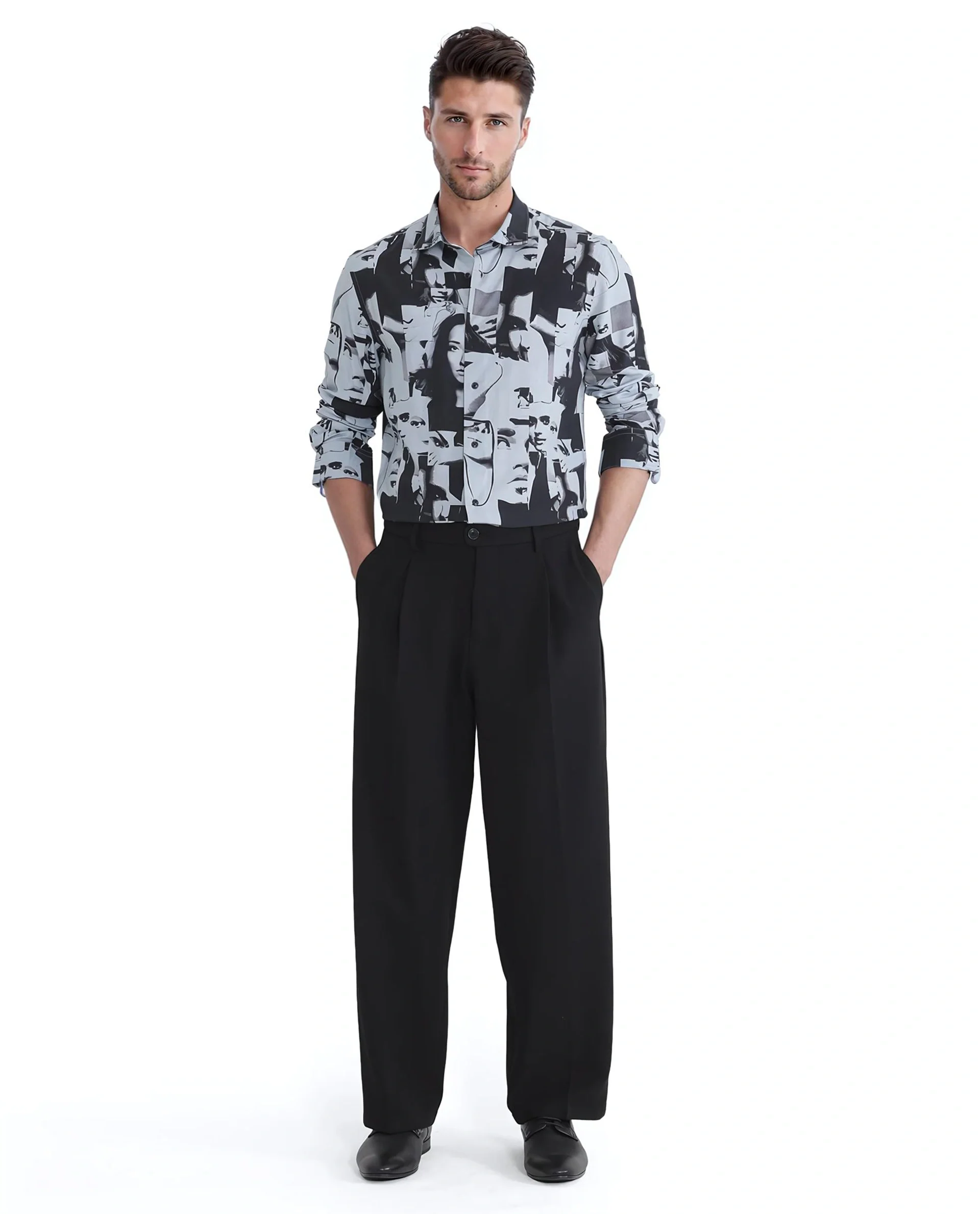 Rare Rabbit Men's Duval Ls Grey Viscose Abstract Print Regular Fit Full Sleeve Collared Shirt - Image 2