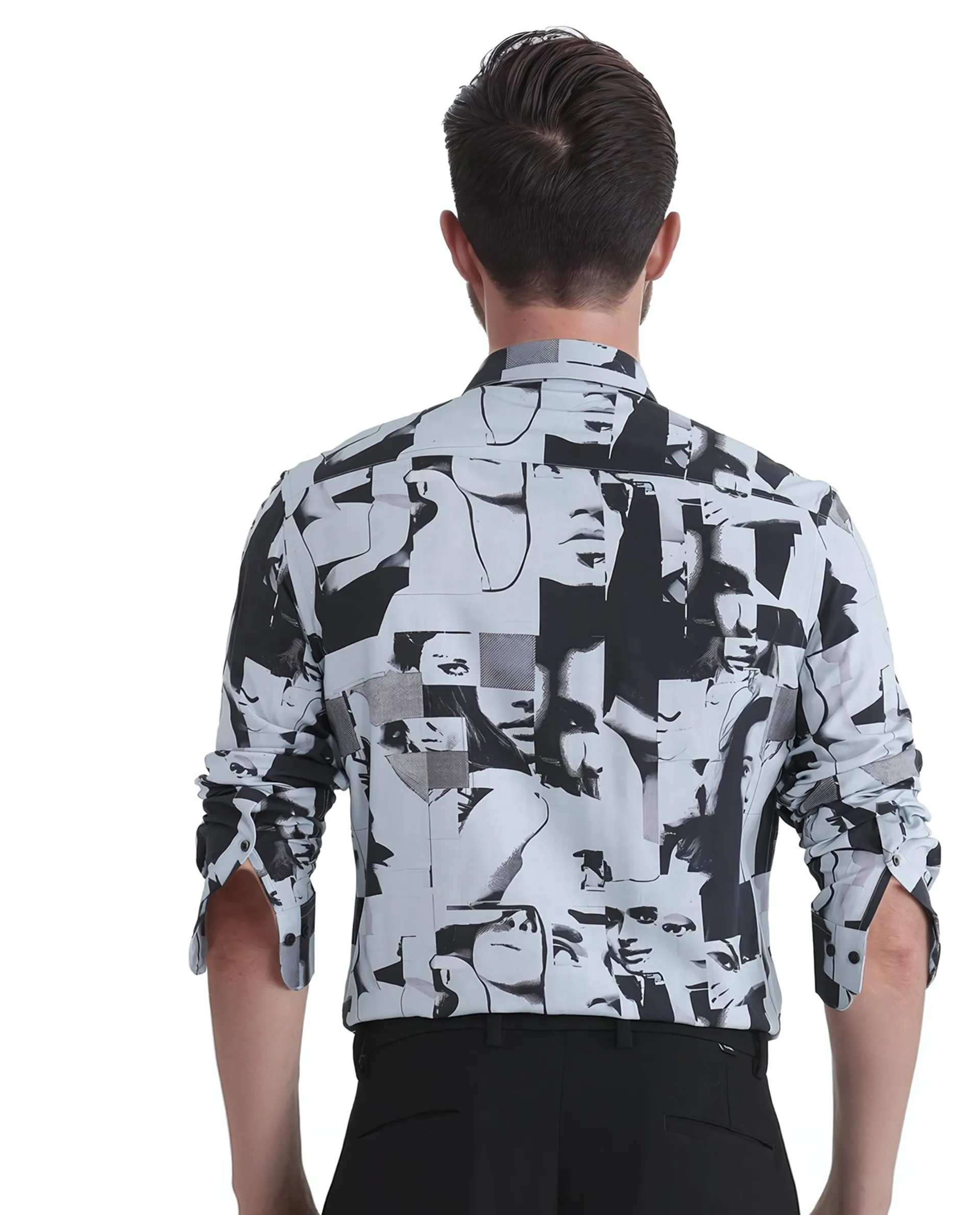 Rare Rabbit Men's Duval Ls Grey Viscose Abstract Print Regular Fit Full Sleeve Collared Shirt - Image 4