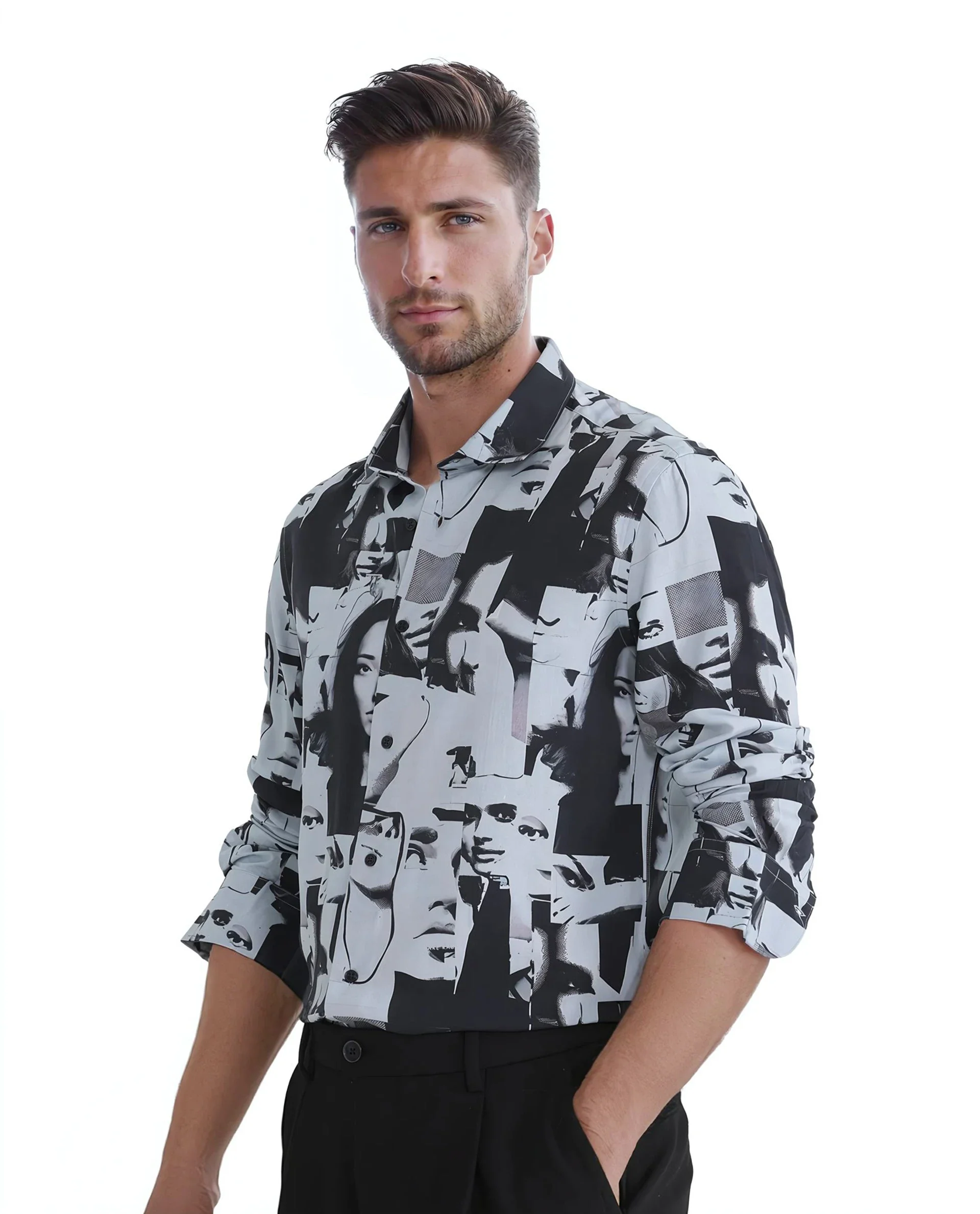 Rare Rabbit Men's Duval Ls Grey Viscose Abstract Print Regular Fit Full Sleeve Collared Shirt - Image 5