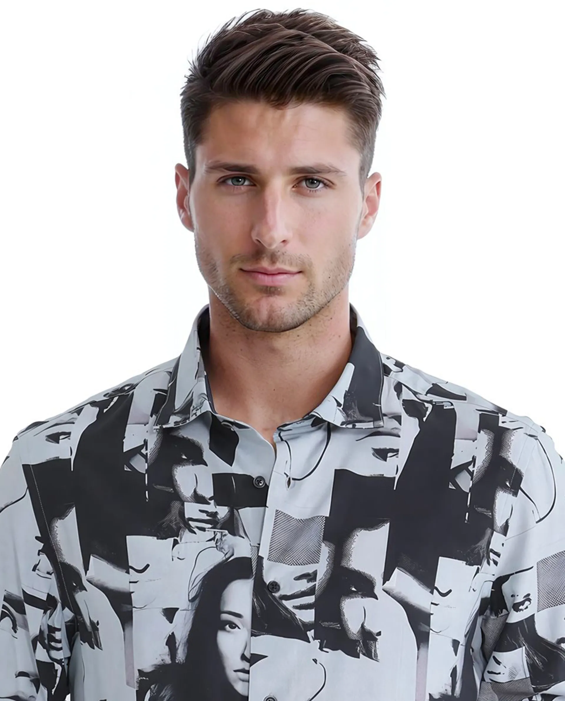 Rare Rabbit Men's Duval Ls Grey Viscose Abstract Print Regular Fit Full Sleeve Collared Shirt - Image 6