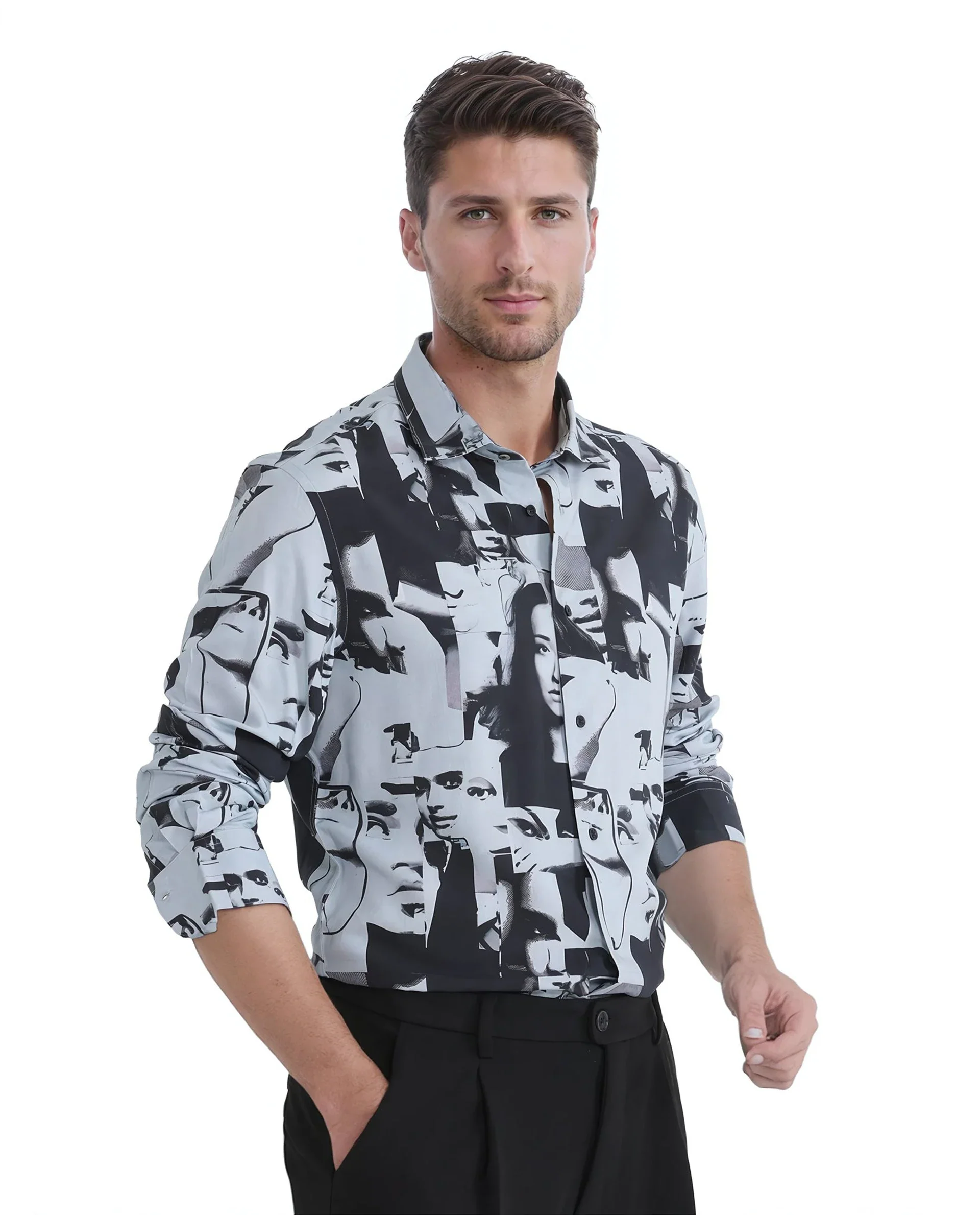 Rare Rabbit Men's Duval Ls Grey Viscose Abstract Print Regular Fit Full Sleeve Collared Shirt - Image 7