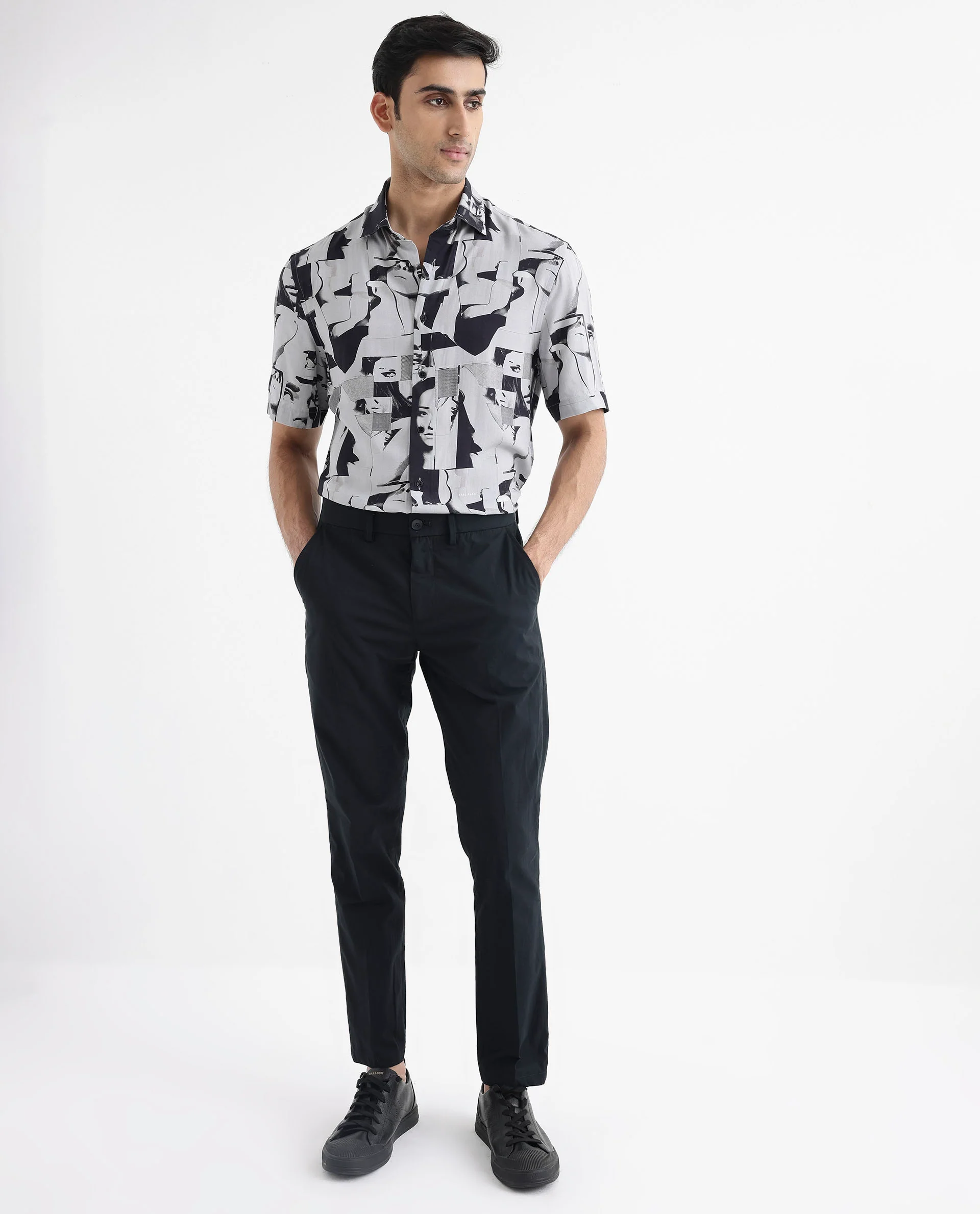 Rare Rabbit Men's Duval Ss Grey Viscose Abstract Print Boxy Fit Half Sleeve Collared Shirt - Image 2