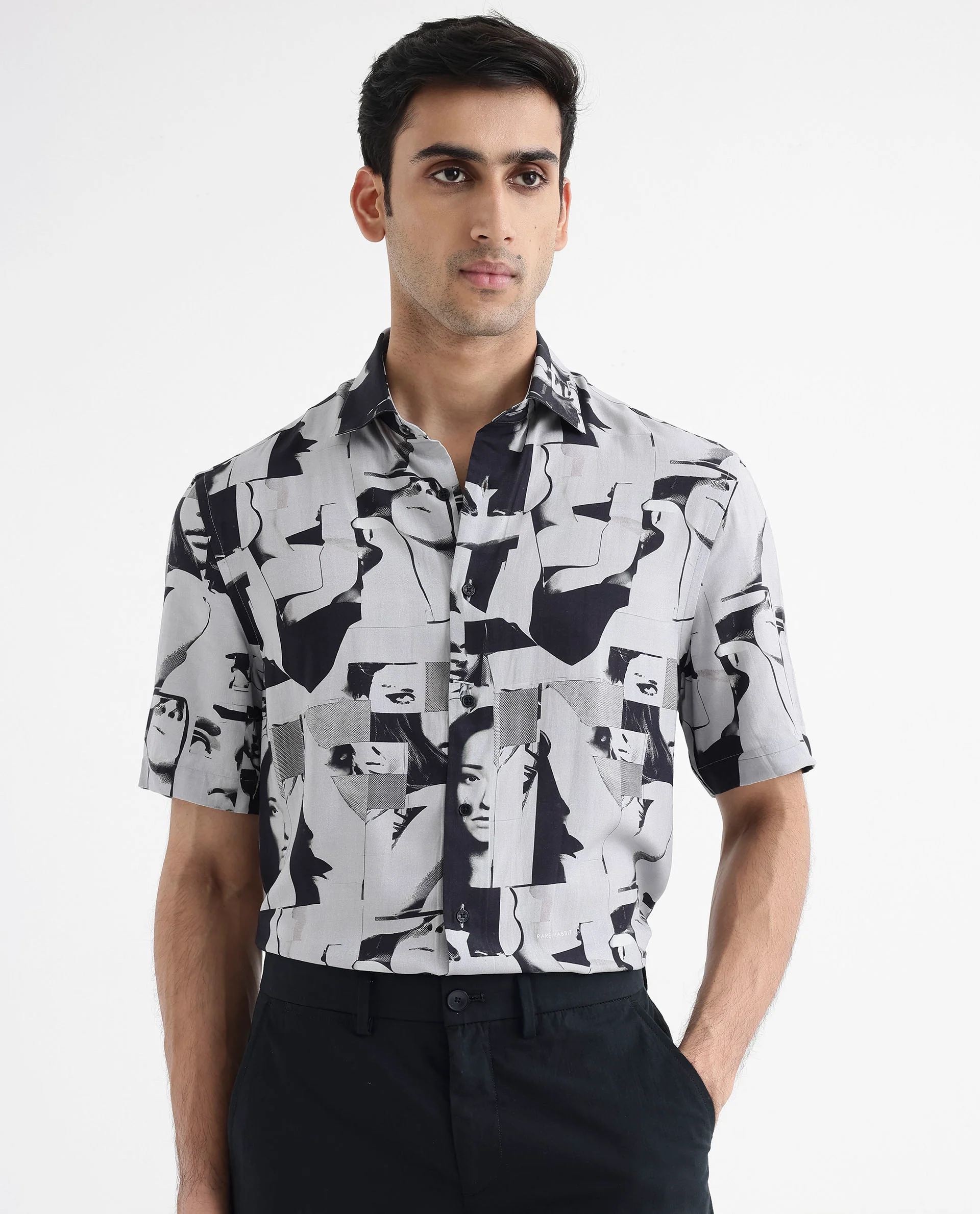 Rare Rabbit Men's Duval Ss Grey Viscose Abstract Print Boxy Fit Half Sleeve Collared Shirt - Image 6