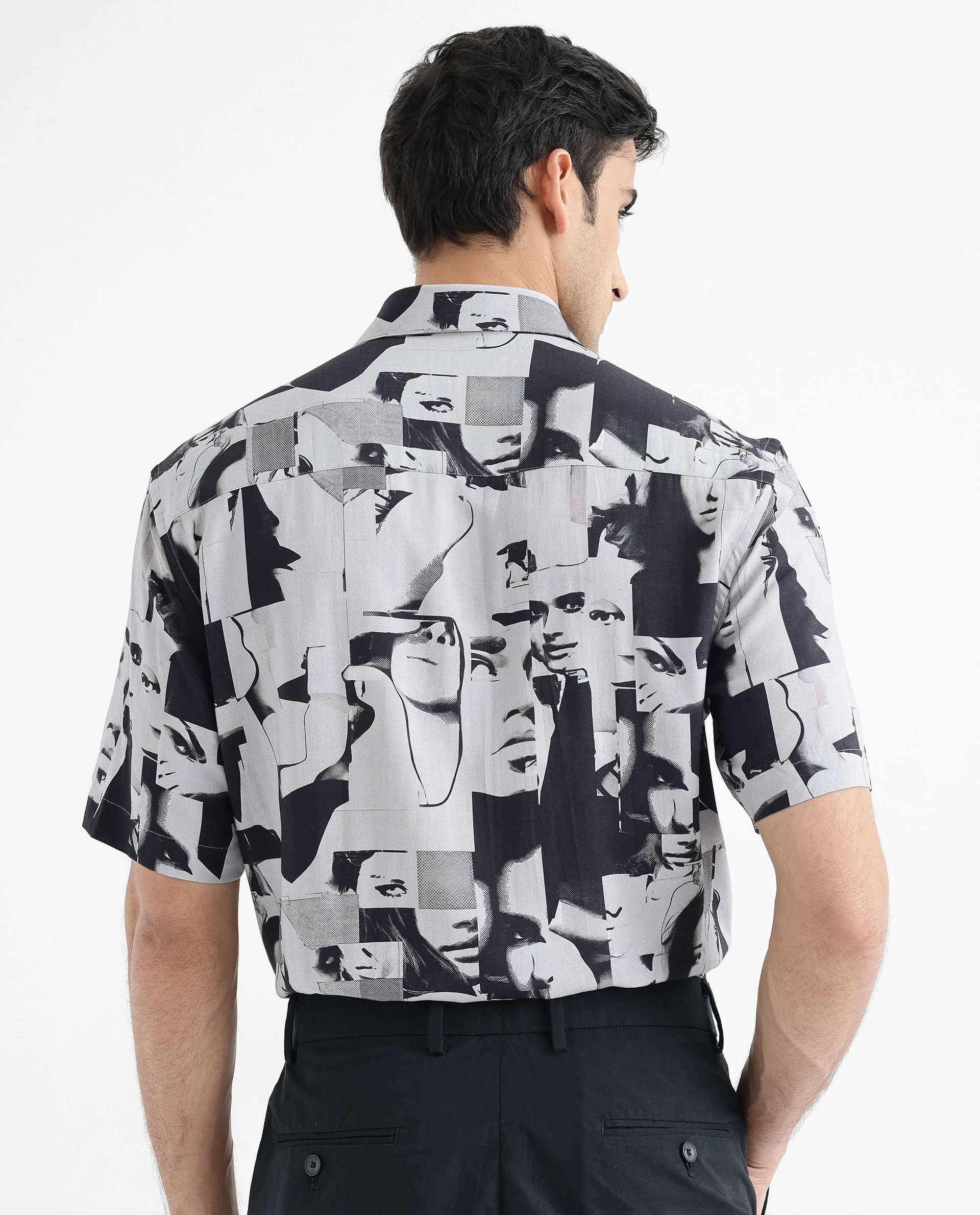 Rare Rabbit Men's Duval Ss Grey Viscose Abstract Print Boxy Fit Half Sleeve Collared Shirt - Image 8