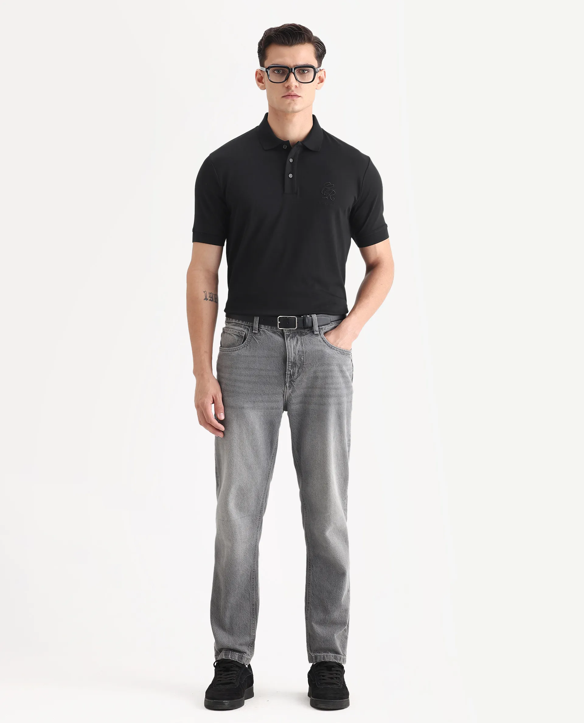 Rare Rabbit Men's Dwet Black Cotton Blend Fabric Half Sleeve Spread Collar Plain Polo - Image 2