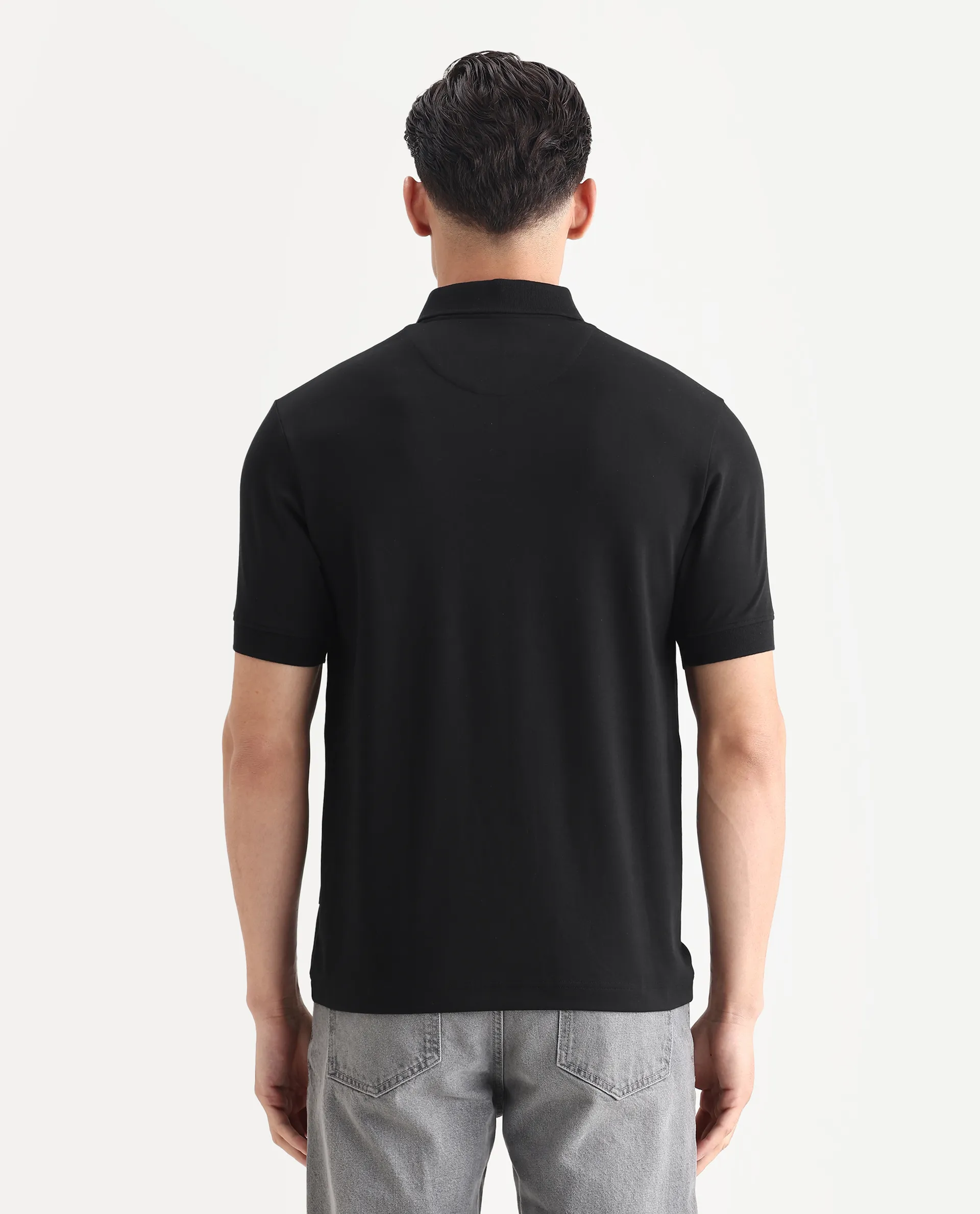 Rare Rabbit Men's Dwet Black Cotton Blend Fabric Half Sleeve Spread Collar Plain Polo - Image 7