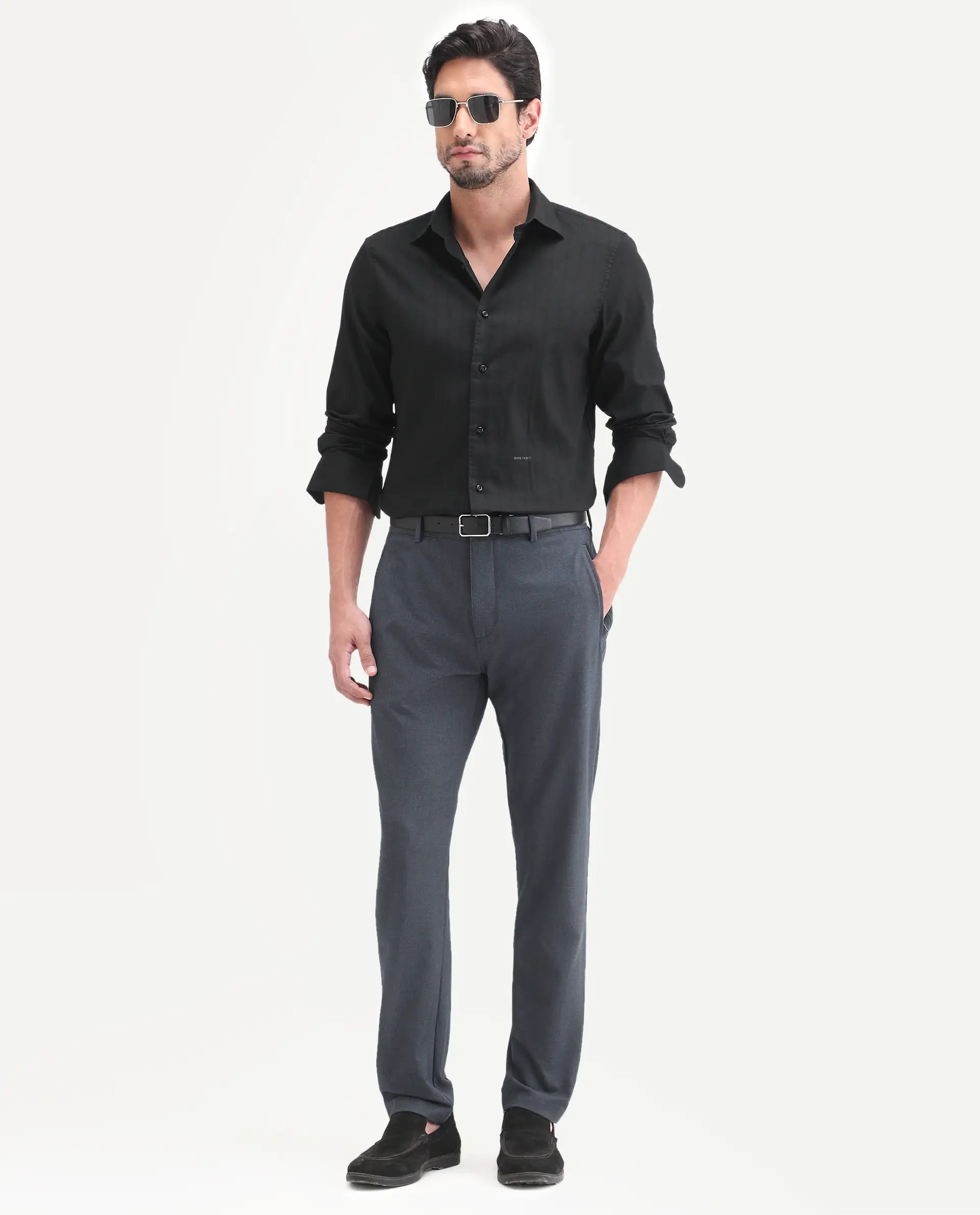 Rare Rabbit Men's Dyke Dark Black Cotton Blend Fabric Full Sleeve Spread Collar Regular Fit Shirt - Image 2