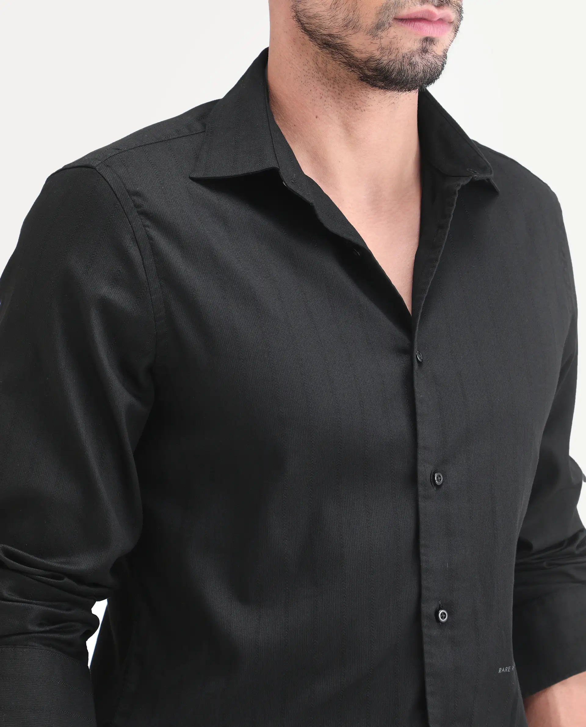 Rare Rabbit Men's Dyke Dark Black Cotton Blend Fabric Full Sleeve Spread Collar Regular Fit Shirt - Image 3