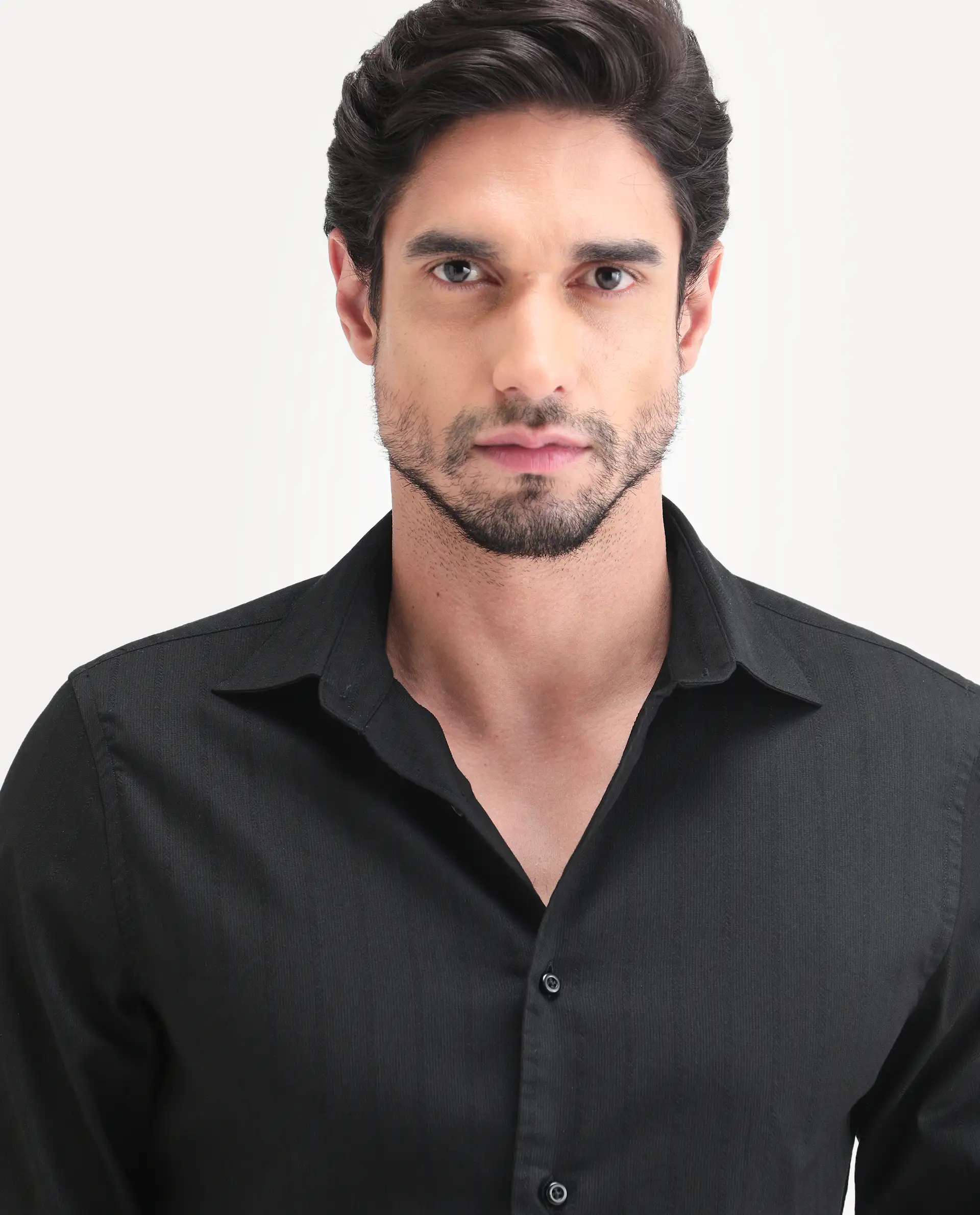Rare Rabbit Men's Dyke Dark Black Cotton Blend Fabric Full Sleeve Spread Collar Regular Fit Shirt - Image 7