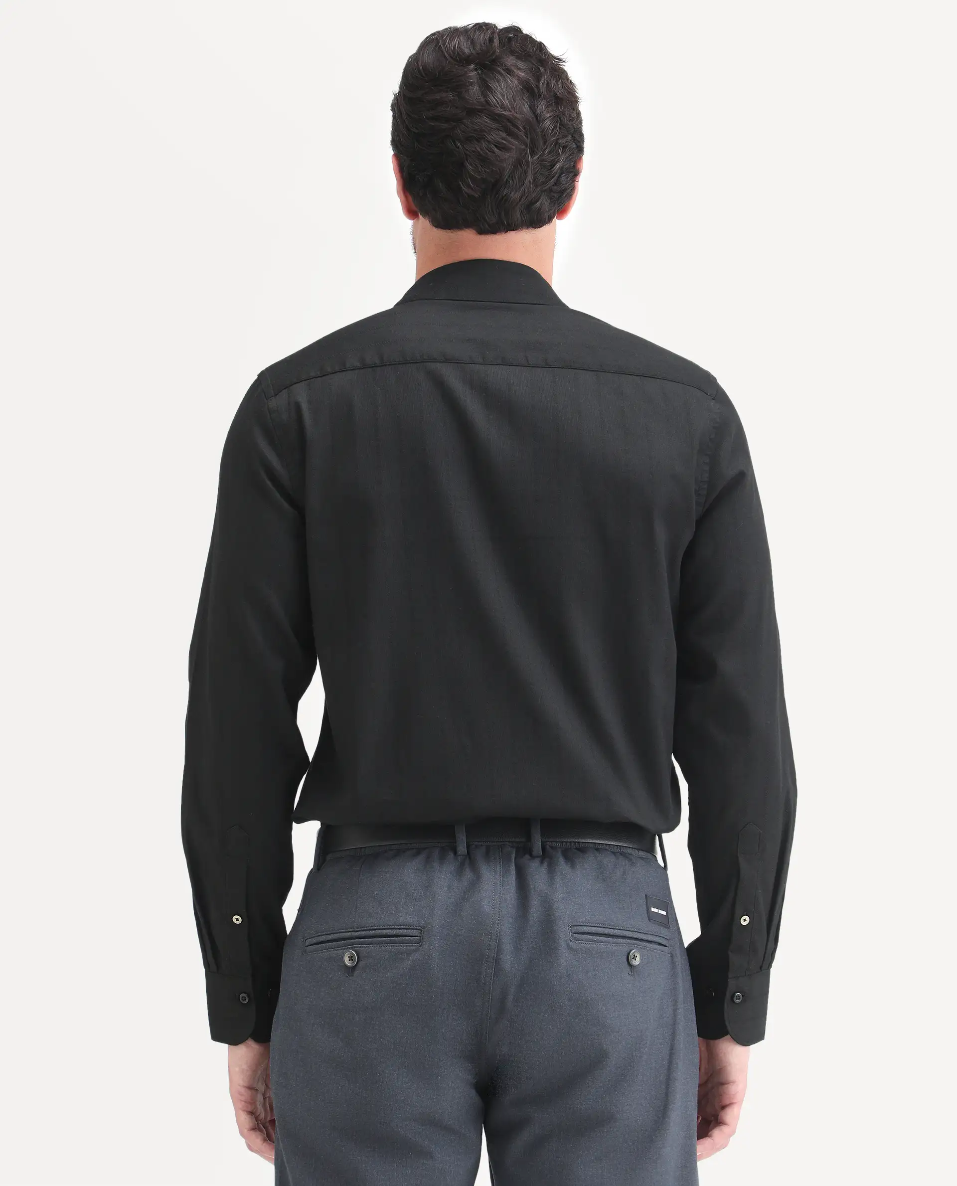 Rare Rabbit Men's Dyke Dark Black Cotton Blend Fabric Full Sleeve Spread Collar Regular Fit Shirt - Image 8