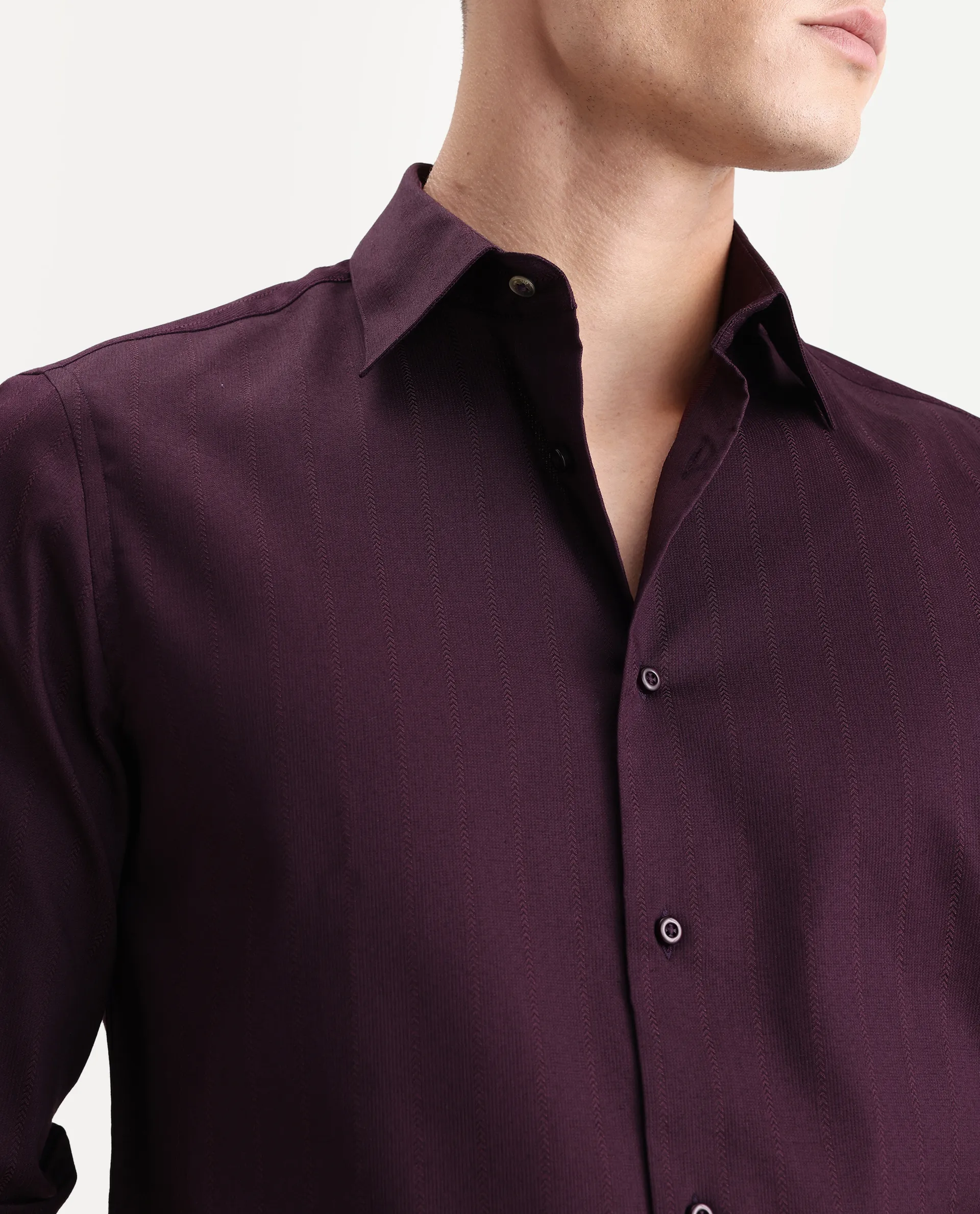 Rare Rabbit Men's Dyke Dark Purple Cotton Blend Fabric Spread Collar Regular Fit Striped Shirt - Image 3