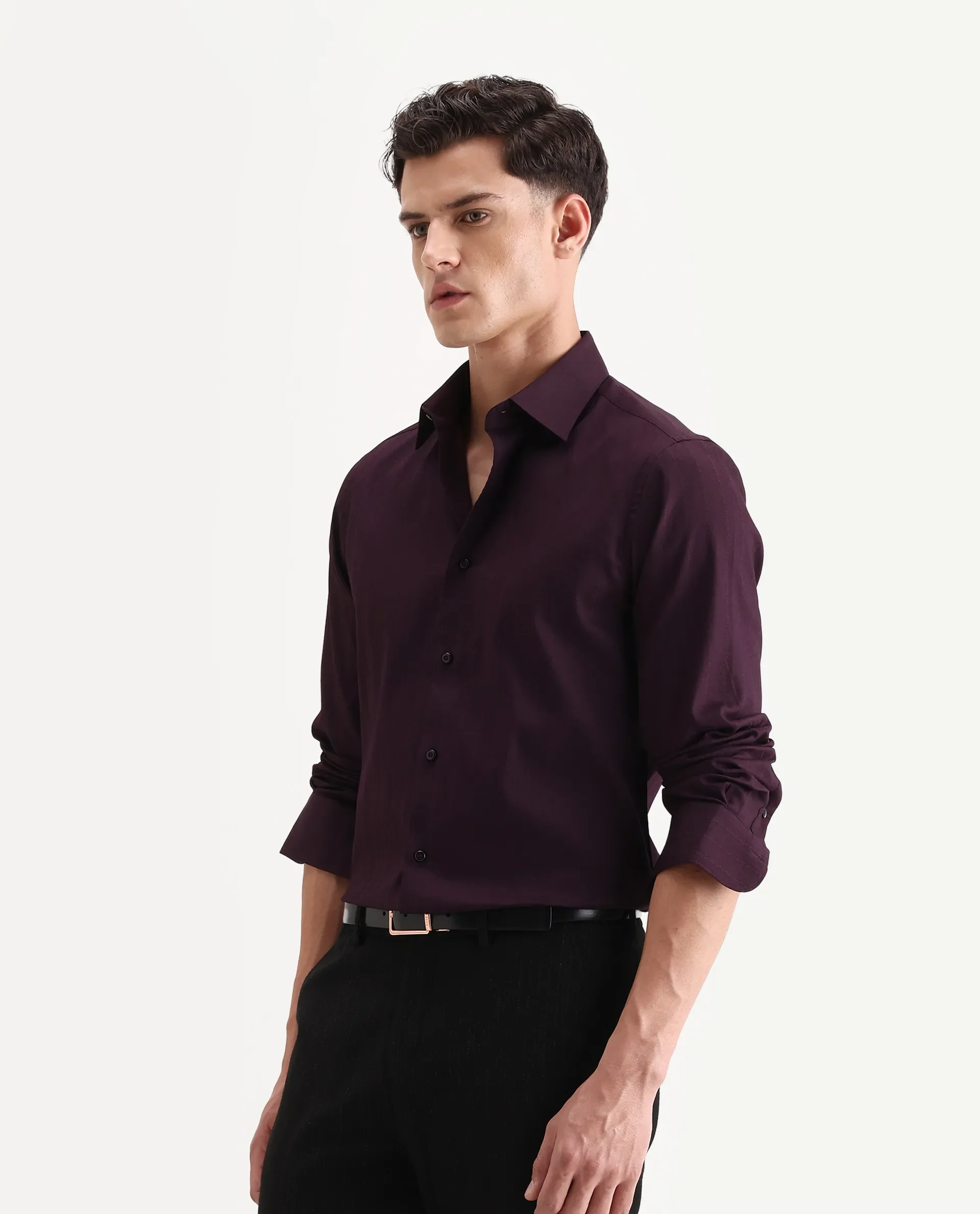 Rare Rabbit Men's Dyke Dark Purple Cotton Blend Fabric Spread Collar Regular Fit Striped Shirt - Image 5