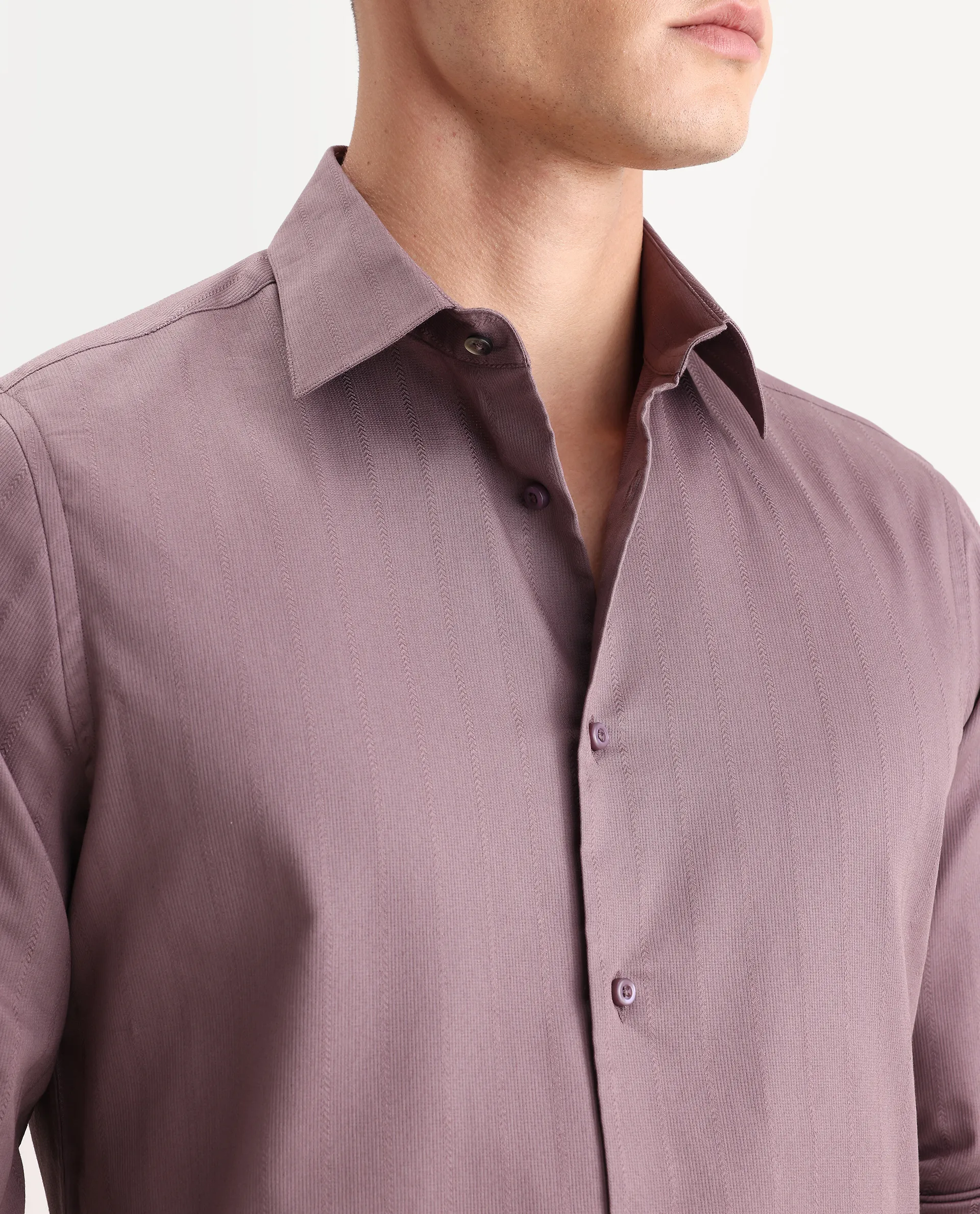 Rare Rabbit Men's Dyke Dusky Pink Cotton Blend Fabric Spread Collar Regular Fit Striped Shirt - Image 3