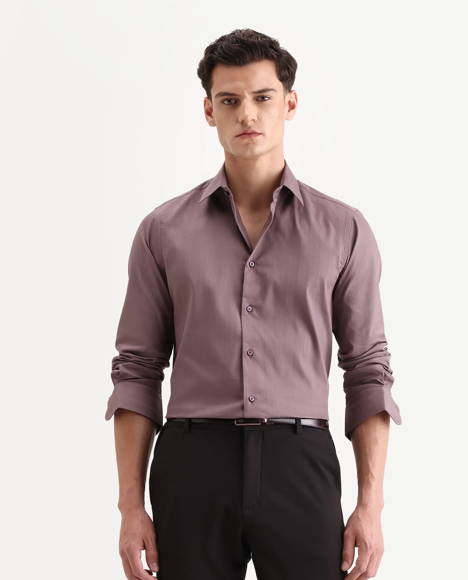 Rare Rabbit Men's Dyke Dusky Pink Cotton Blend Fabric Spread Collar Regular Fit Striped Shirt - Image 4