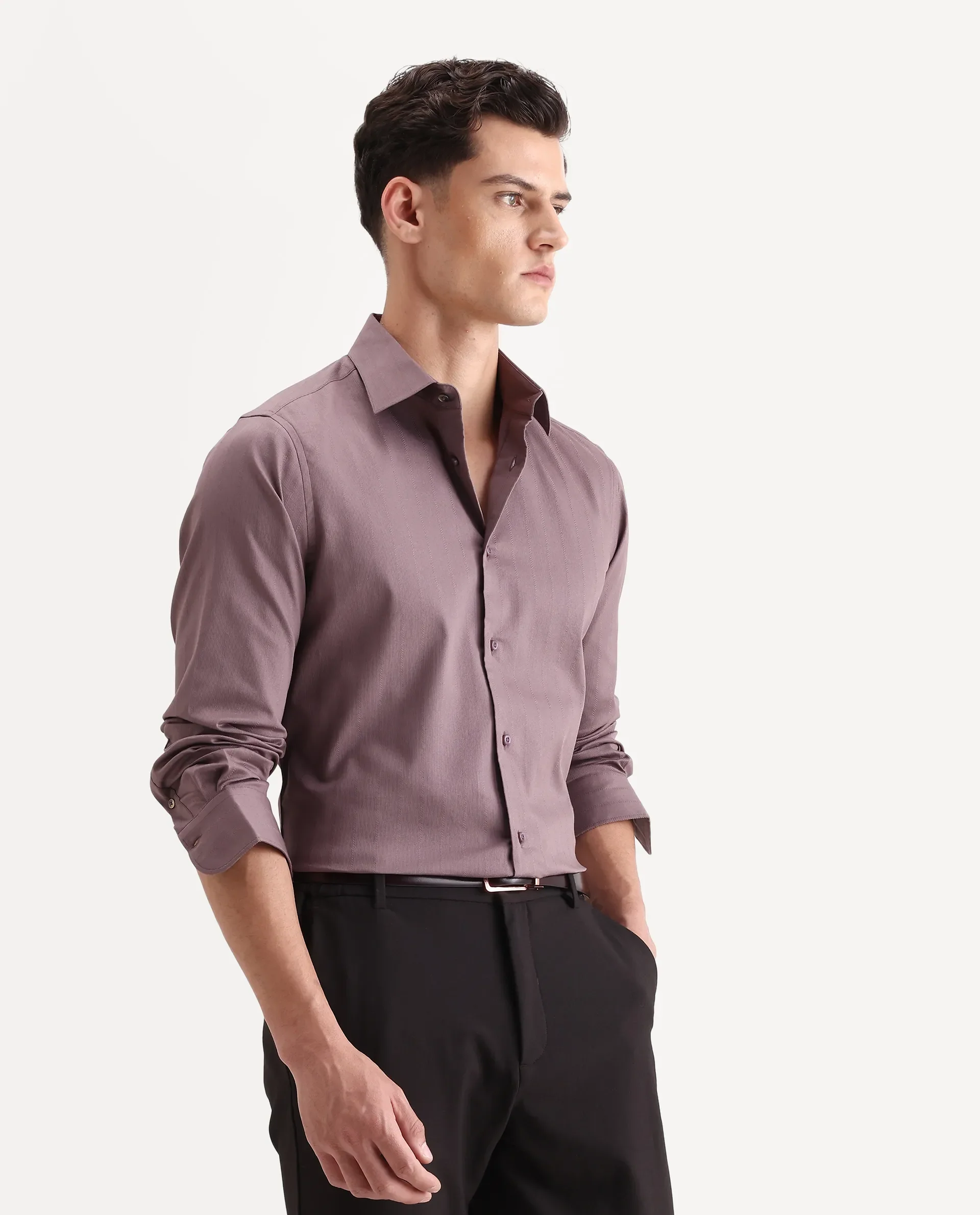 Rare Rabbit Men's Dyke Dusky Pink Cotton Blend Fabric Spread Collar Regular Fit Striped Shirt - Image 5