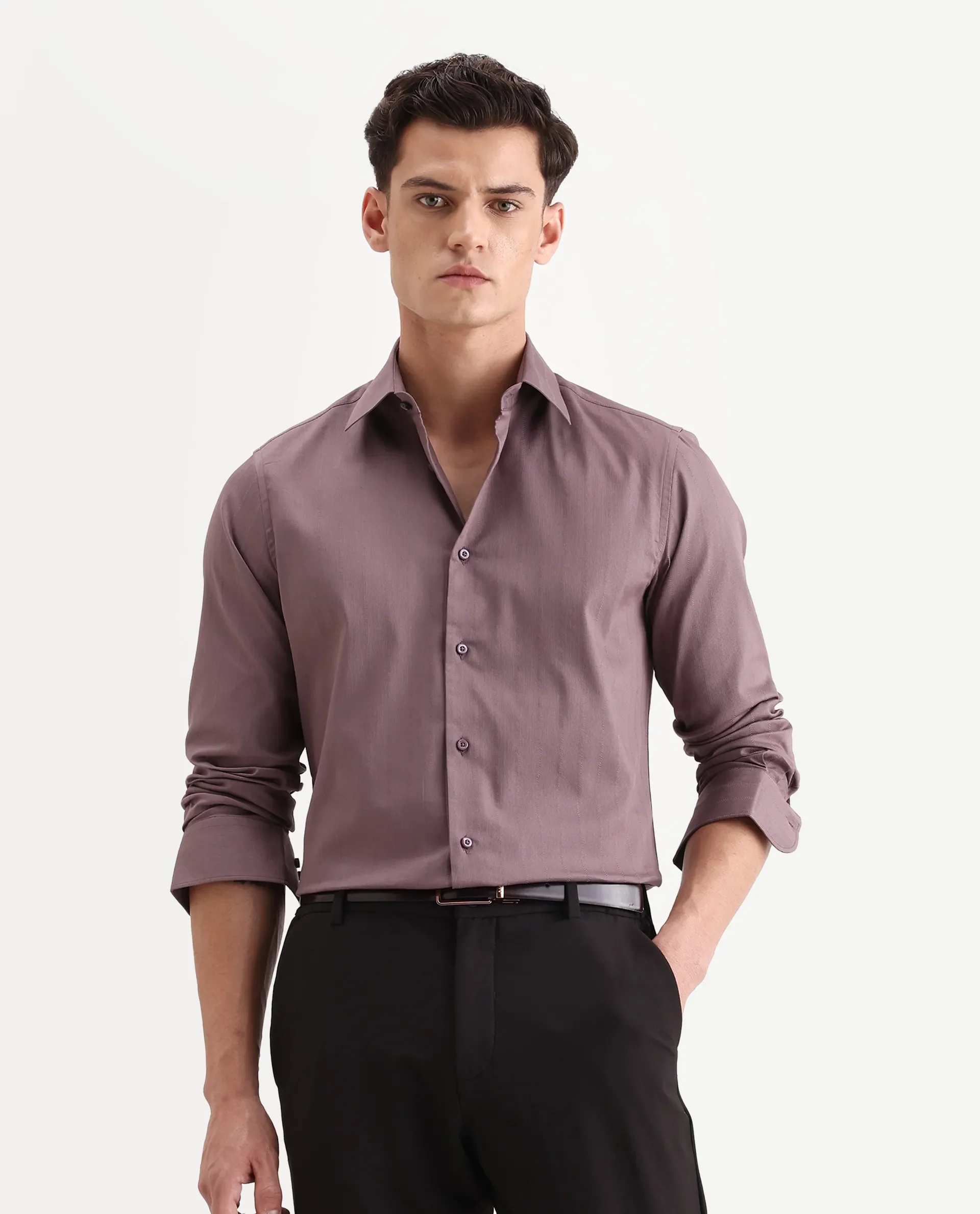 Rare Rabbit Men's Dyke Dusky Pink Cotton Blend Fabric Spread Collar Regular Fit Striped Shirt - Image 6