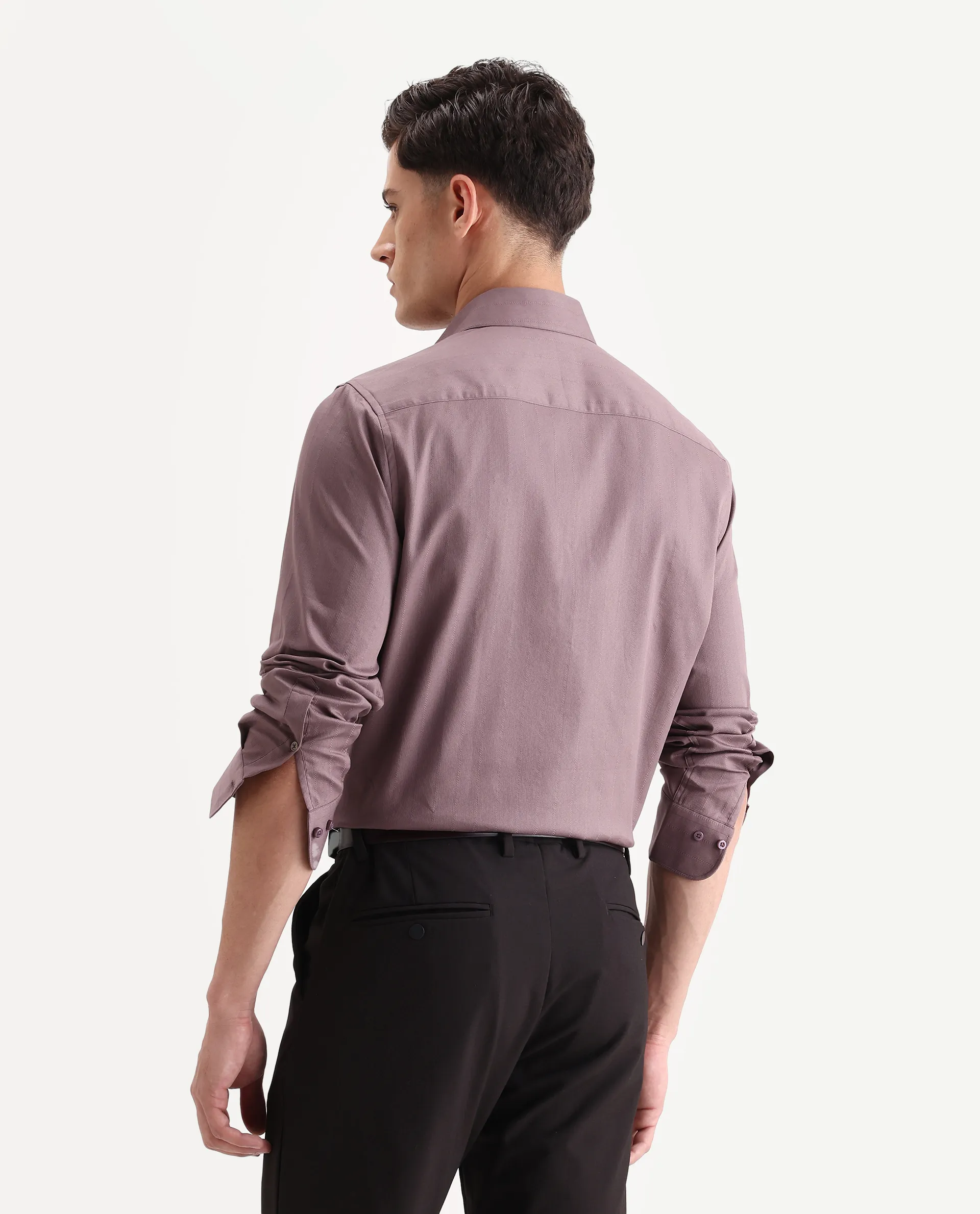 Rare Rabbit Men's Dyke Dusky Pink Cotton Blend Fabric Spread Collar Regular Fit Striped Shirt - Image 7