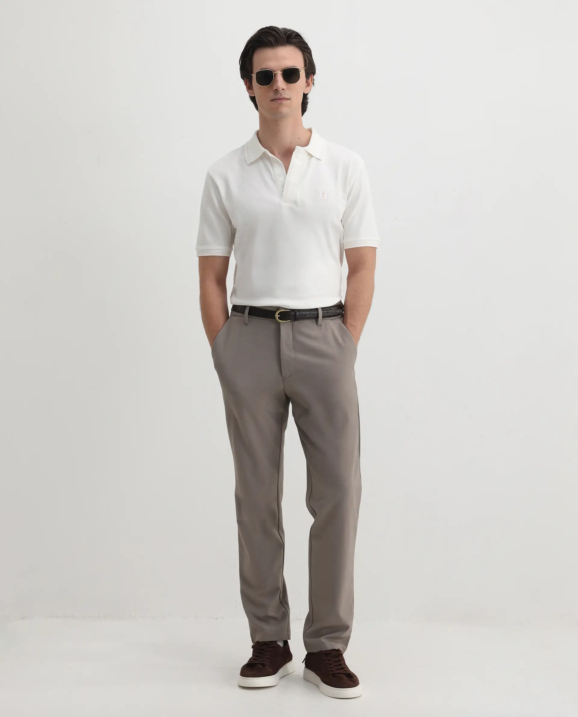 Rare Rabbit Men's Dylan White Cotton Blend Plain Regular Fit Half Sleeve Polo - Image 2