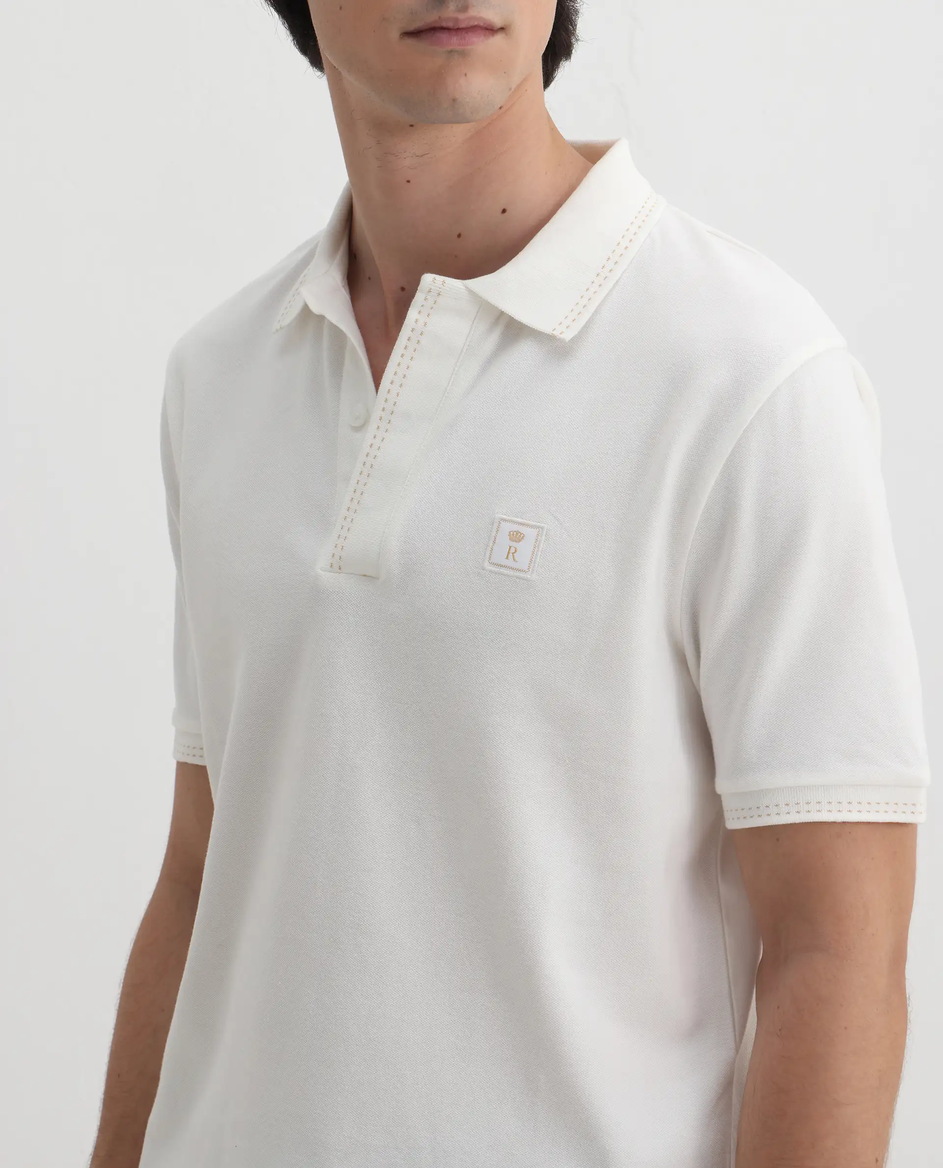Rare Rabbit Men's Dylan White Cotton Blend Plain Regular Fit Half Sleeve Polo - Image 3
