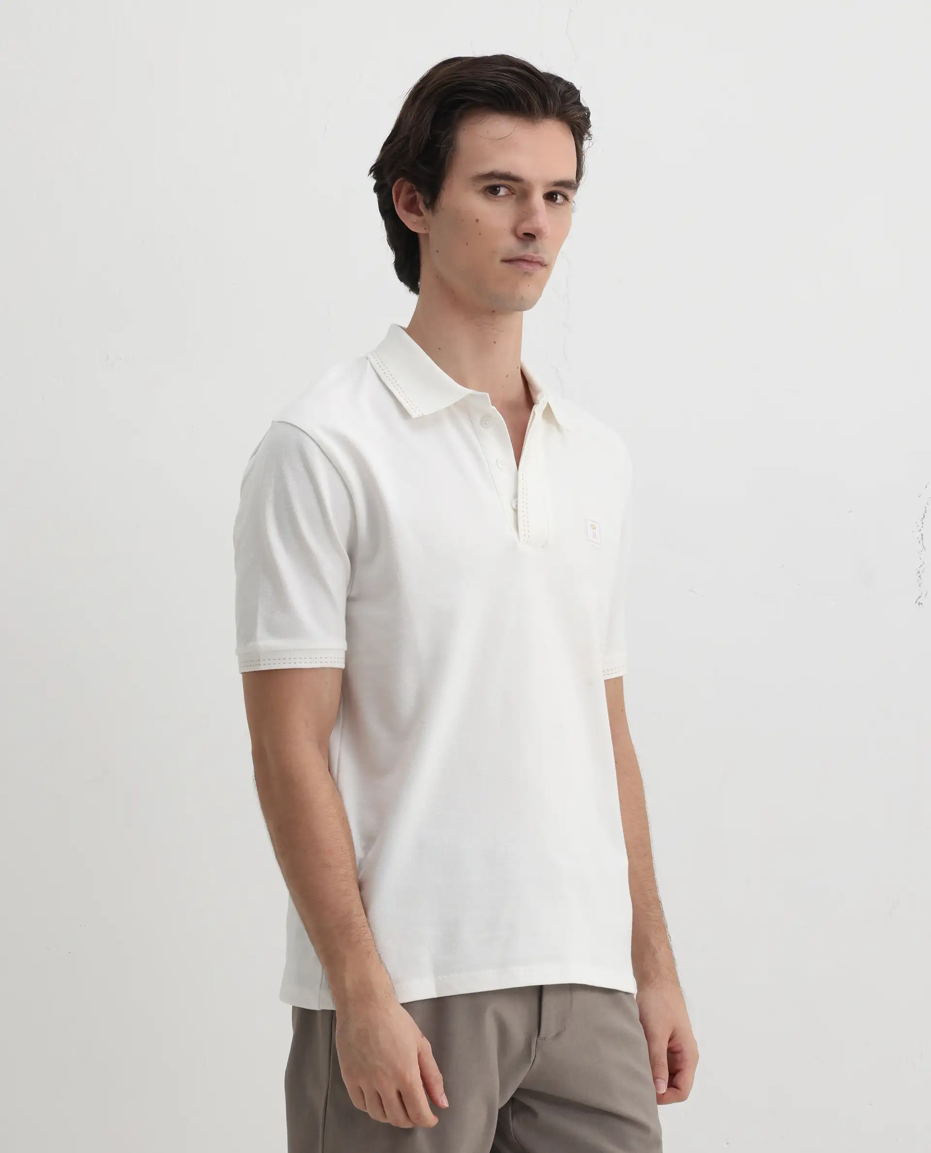Rare Rabbit Men's Dylan White Cotton Blend Plain Regular Fit Half Sleeve Polo - Image 4