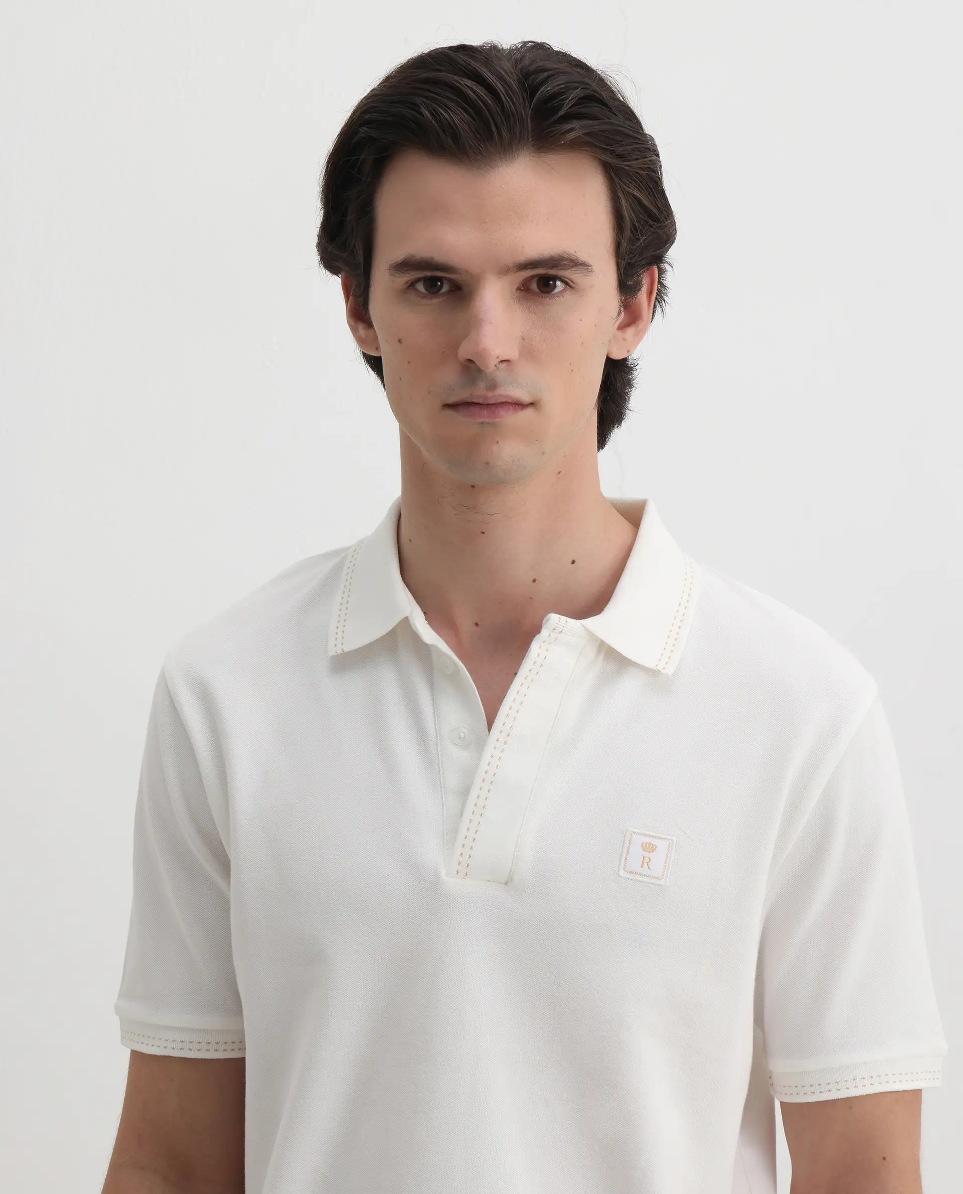 Rare Rabbit Men's Dylan White Cotton Blend Plain Regular Fit Half Sleeve Polo - Image 5