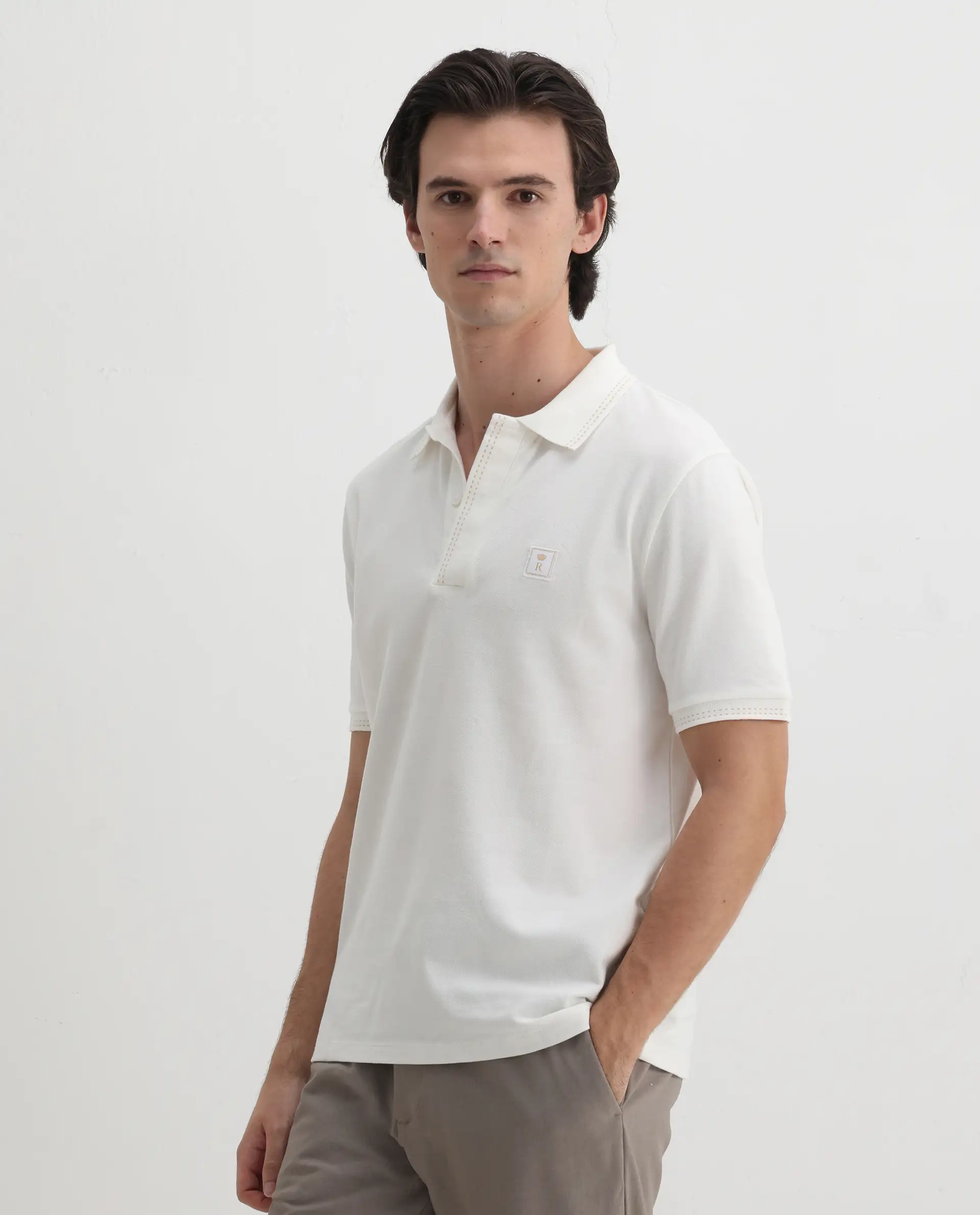 Rare Rabbit Men's Dylan White Cotton Blend Plain Regular Fit Half Sleeve Polo - Image 7