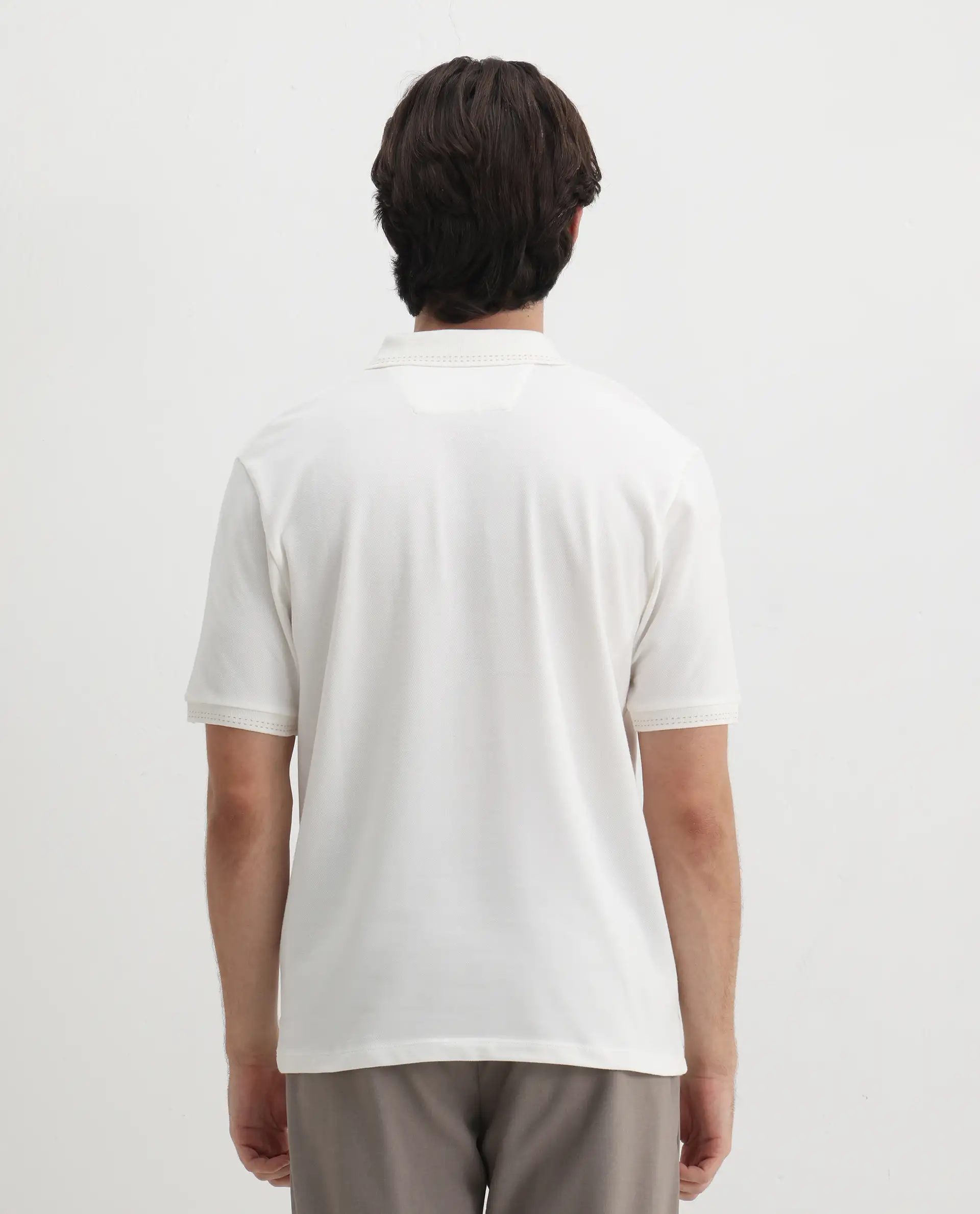 Rare Rabbit Men's Dylan White Cotton Blend Plain Regular Fit Half Sleeve Polo - Image 8