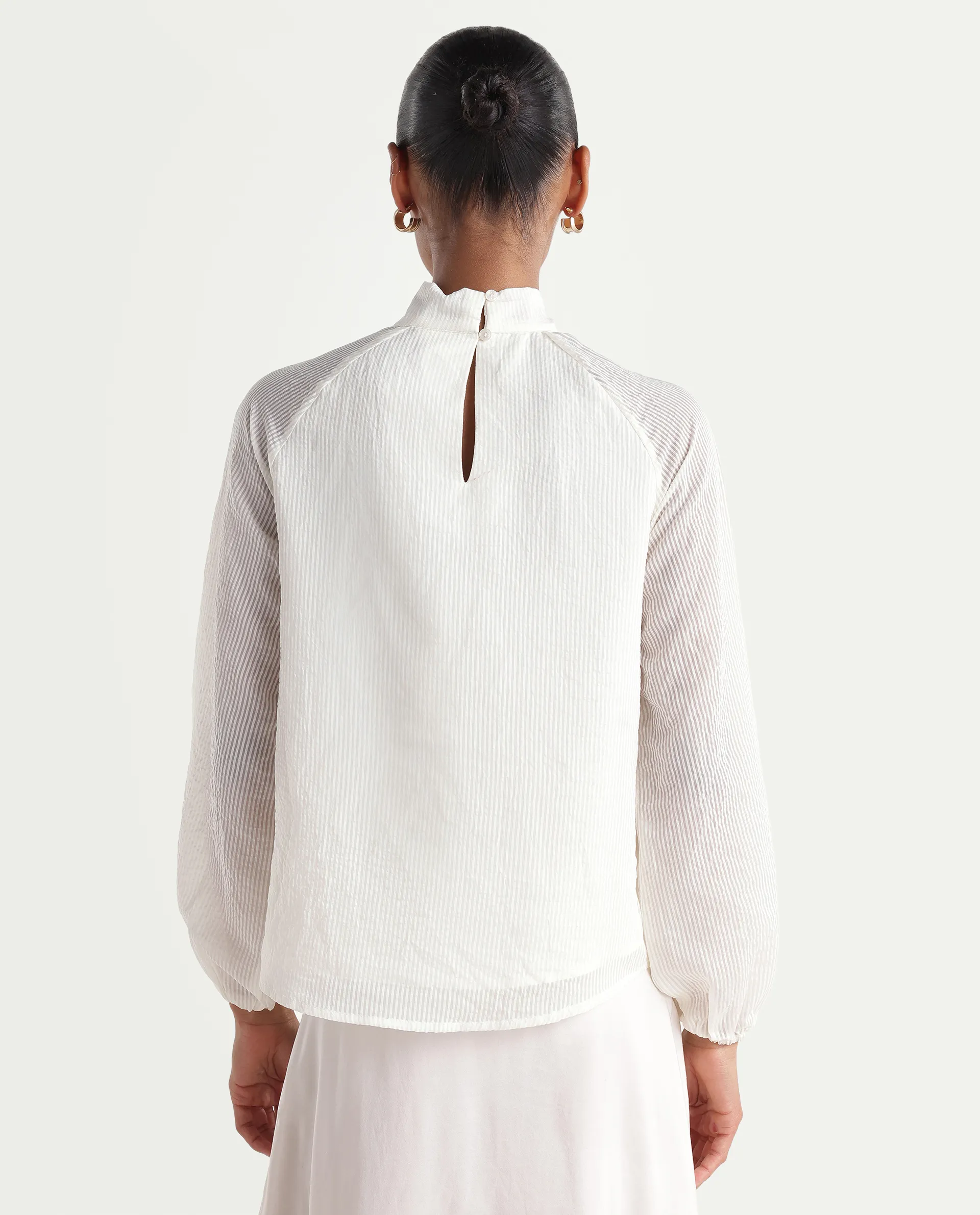 Rareism Women's Dyna Off White Viscose Blend Band Collar Button Regular Plain Top - Image 7
