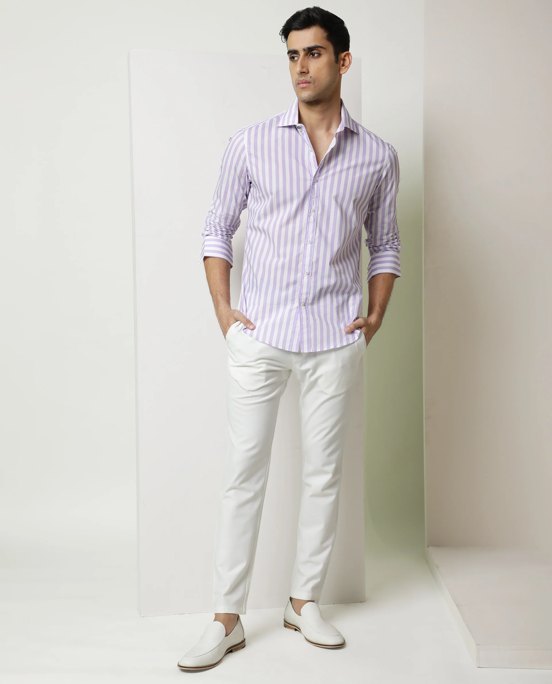 Rare Rabbit Men's Dyot Light Purple Cotton Striped Print Regular Fit Full Sleeve Collared Shirt - Image 2