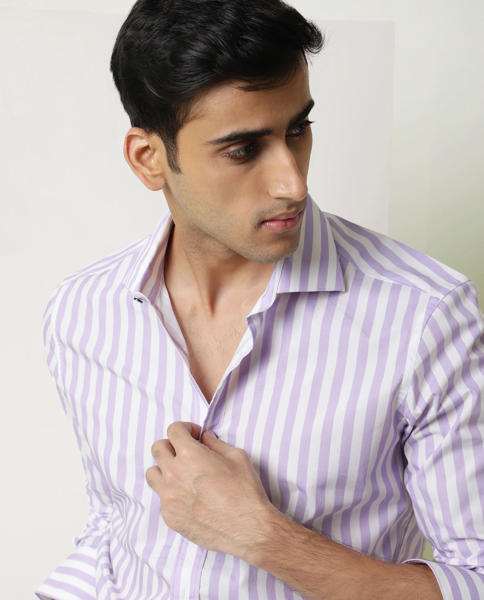 Rare Rabbit Men's Dyot Light Purple Cotton Striped Print Regular Fit Full Sleeve Collared Shirt - Image 3