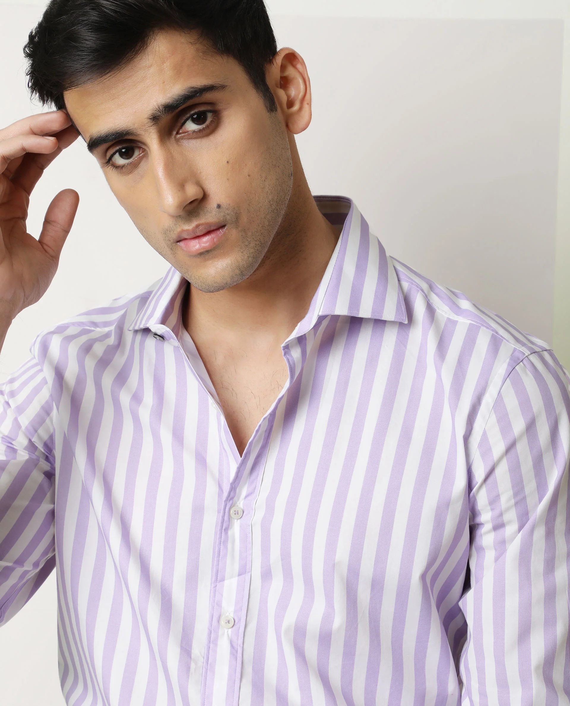 Rare Rabbit Men's Dyot Light Purple Cotton Striped Print Regular Fit Full Sleeve Collared Shirt - Image 5