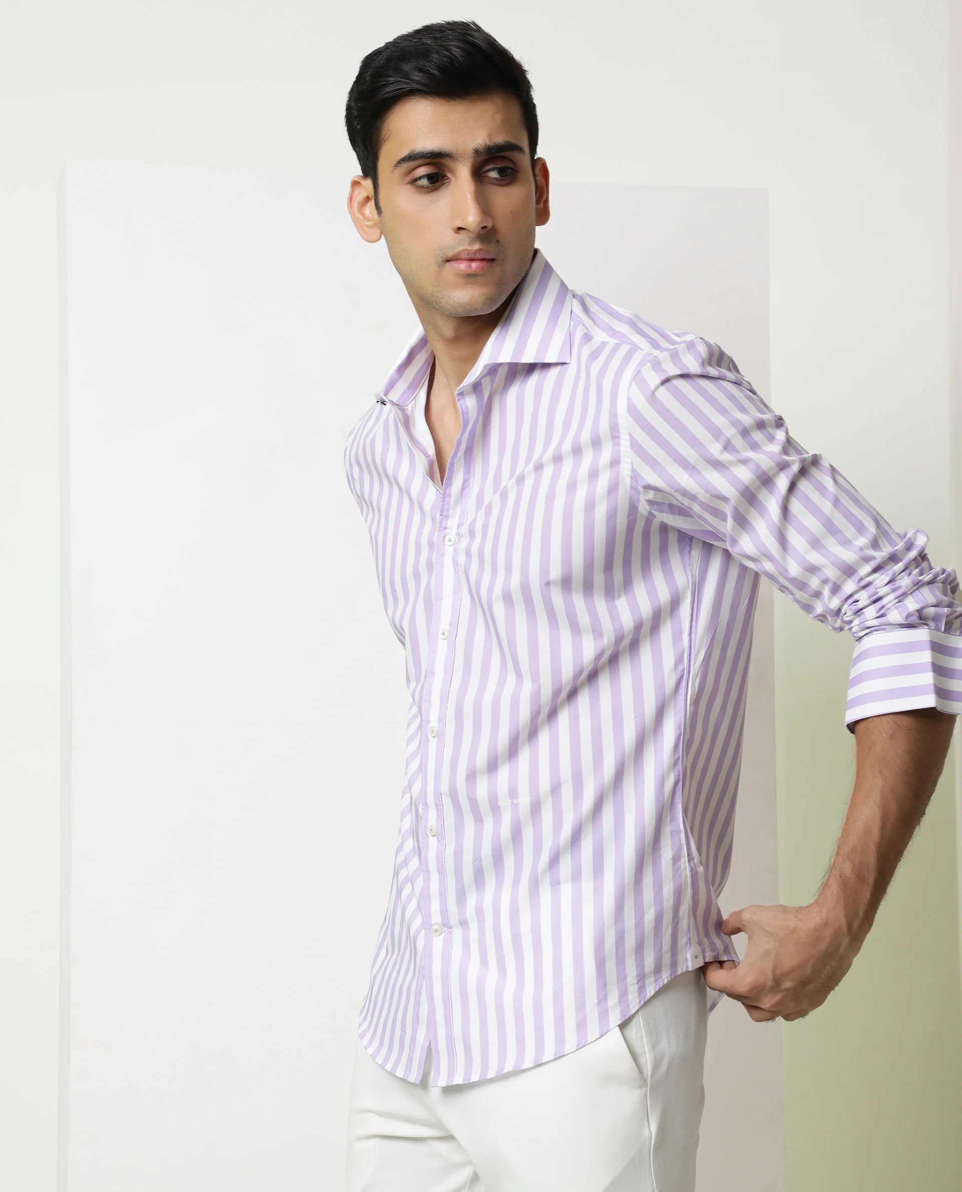 Rare Rabbit Men's Dyot Light Purple Cotton Striped Print Regular Fit Full Sleeve Collared Shirt - Image 6