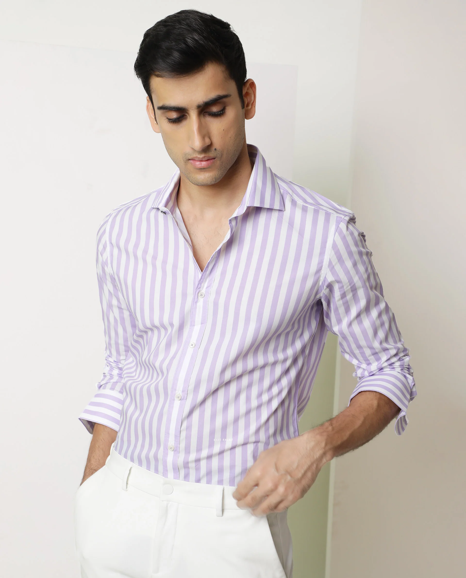 Rare Rabbit Men's Dyot Light Purple Cotton Striped Print Regular Fit Full Sleeve Collared Shirt - Image 7