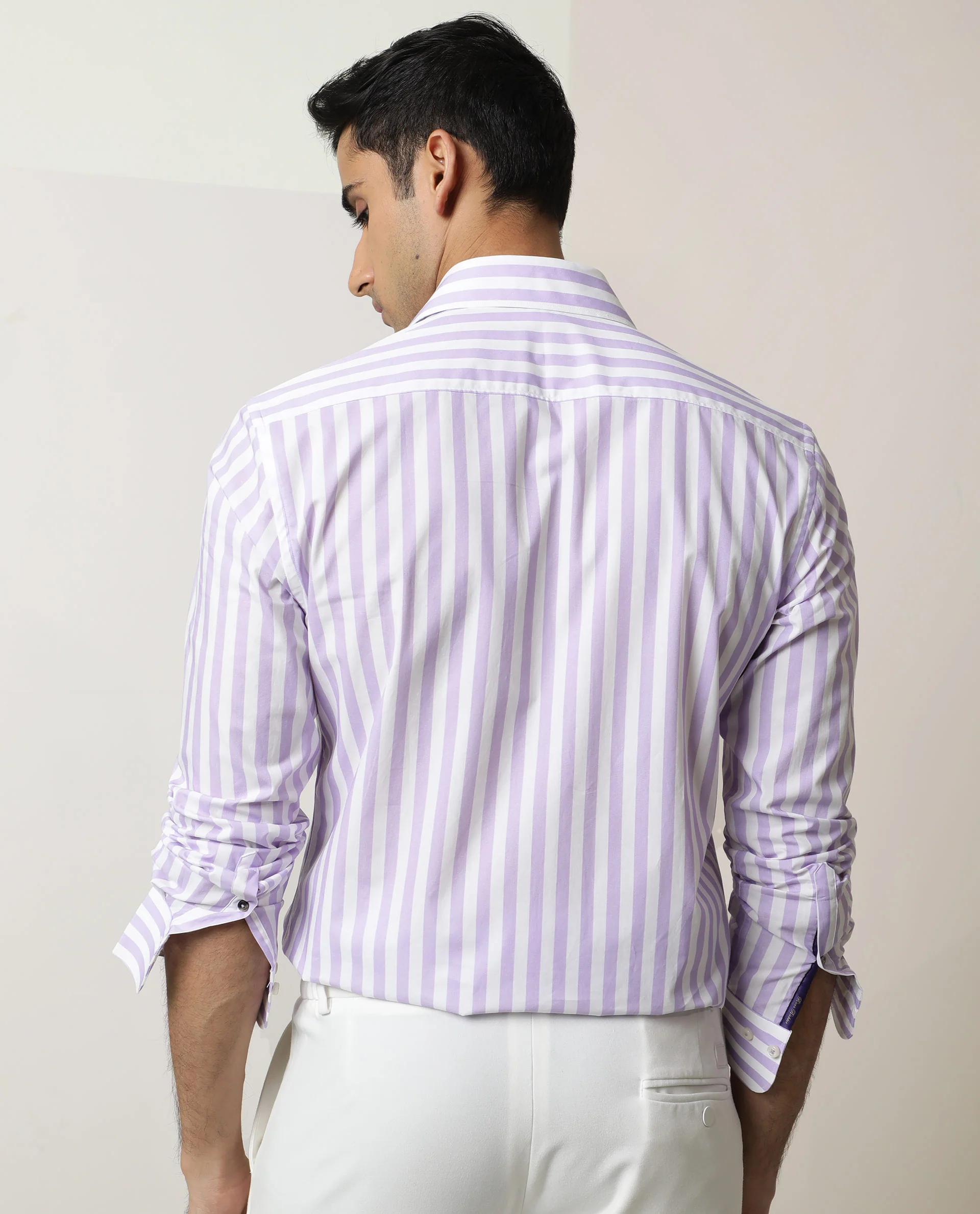 Rare Rabbit Men's Dyot Light Purple Cotton Striped Print Regular Fit Full Sleeve Collared Shirt - Image 8