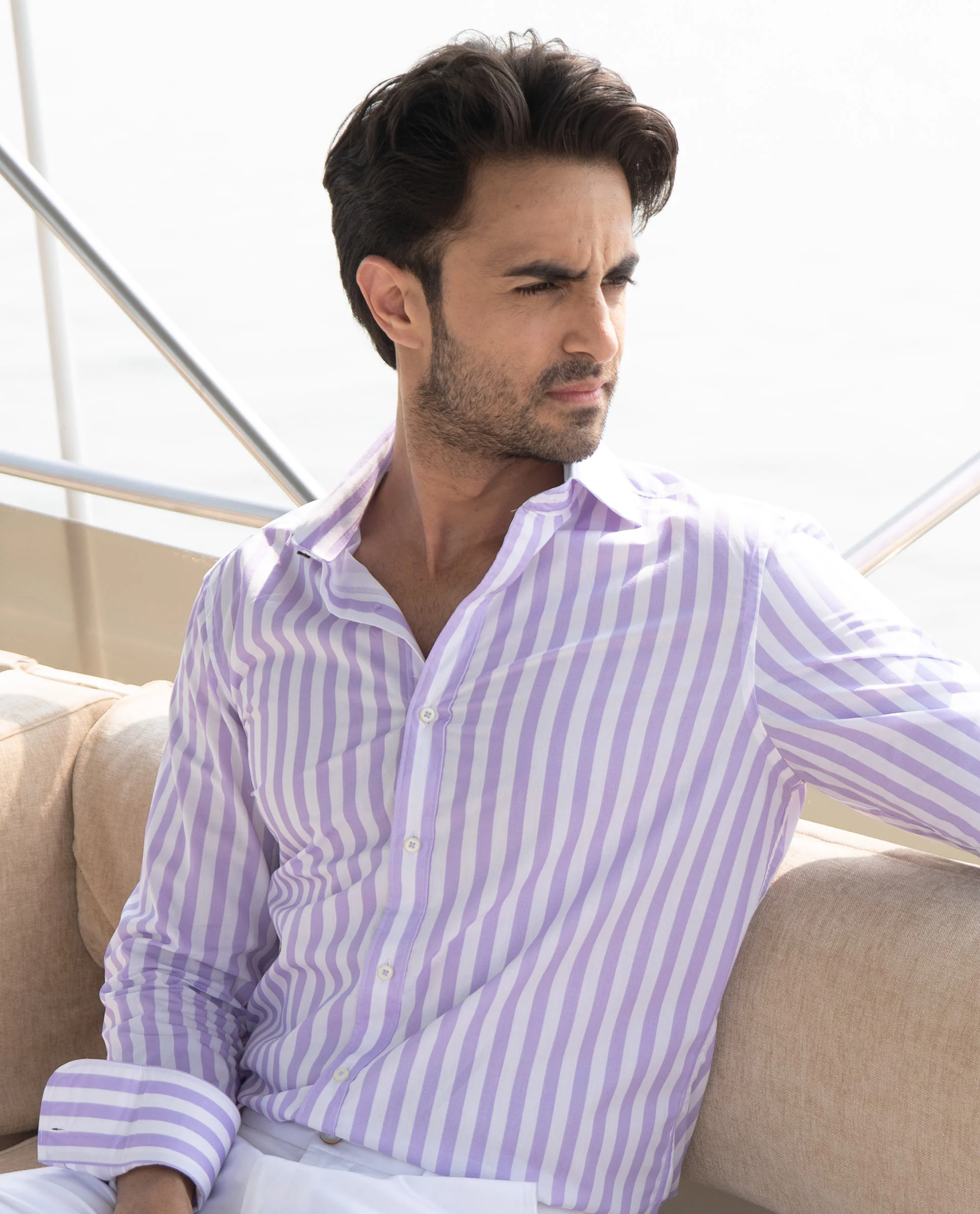 Rare Rabbit Men's Dyot Light Purple Cotton Striped Print Regular Fit Full Sleeve Collared Shirt - Image 9