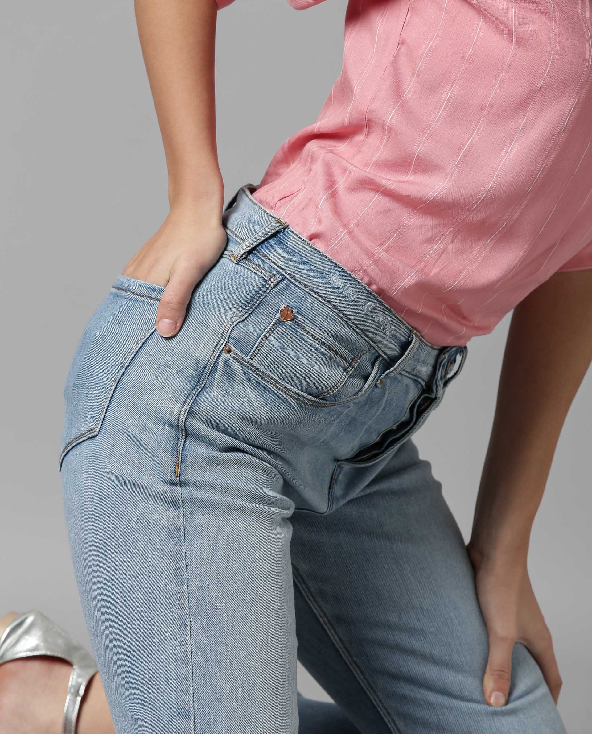 Rareism Women Eagle Blue Jeans Solid TALL STRAIGHT - Image 2