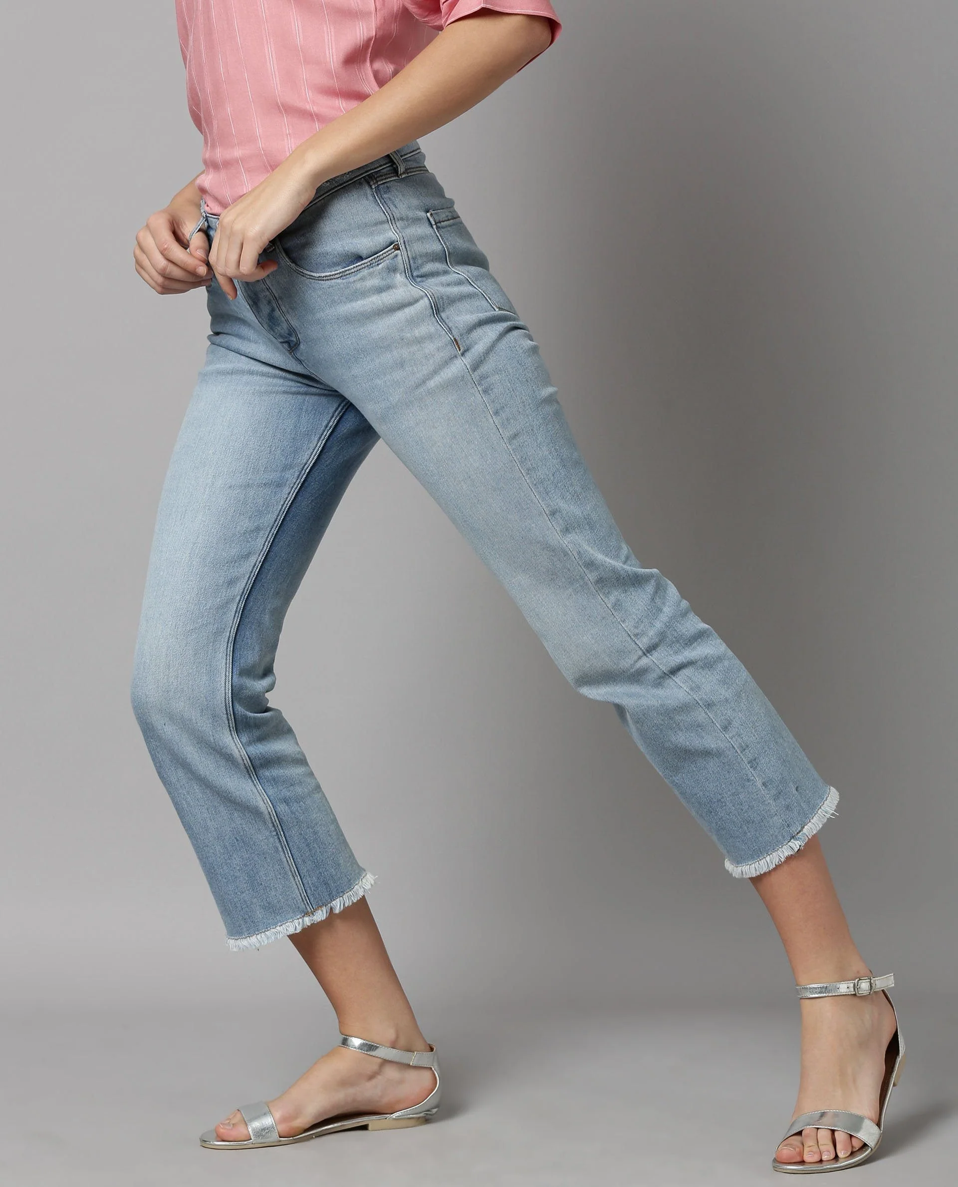 Rareism Women Eagle Blue Jeans Solid TALL STRAIGHT - Image 4