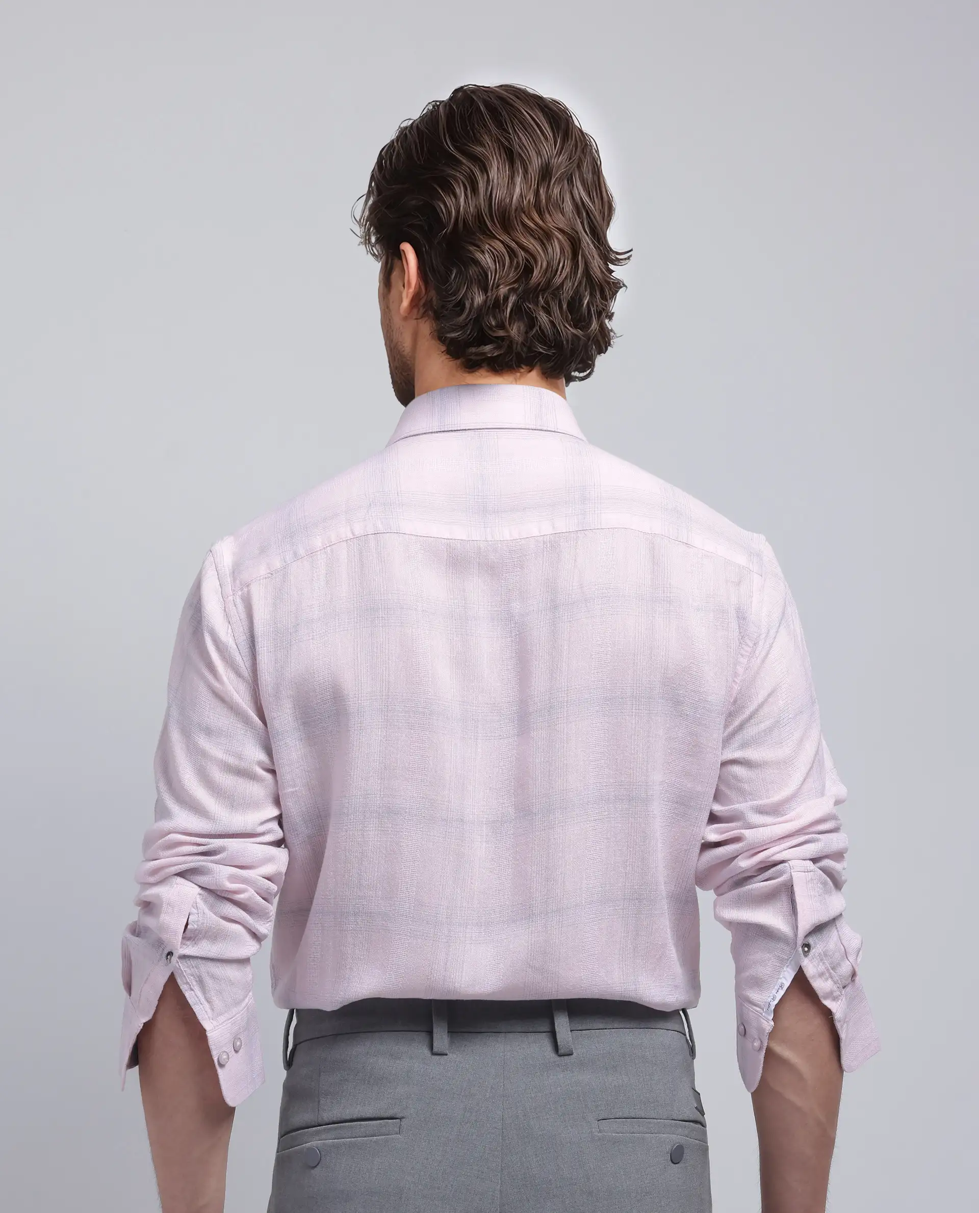 Rare Rabbit Men's Eamon Light Pink Linen Blend Checked Print Regular Fit Full Sleeve Collared Shirt - Image 5
