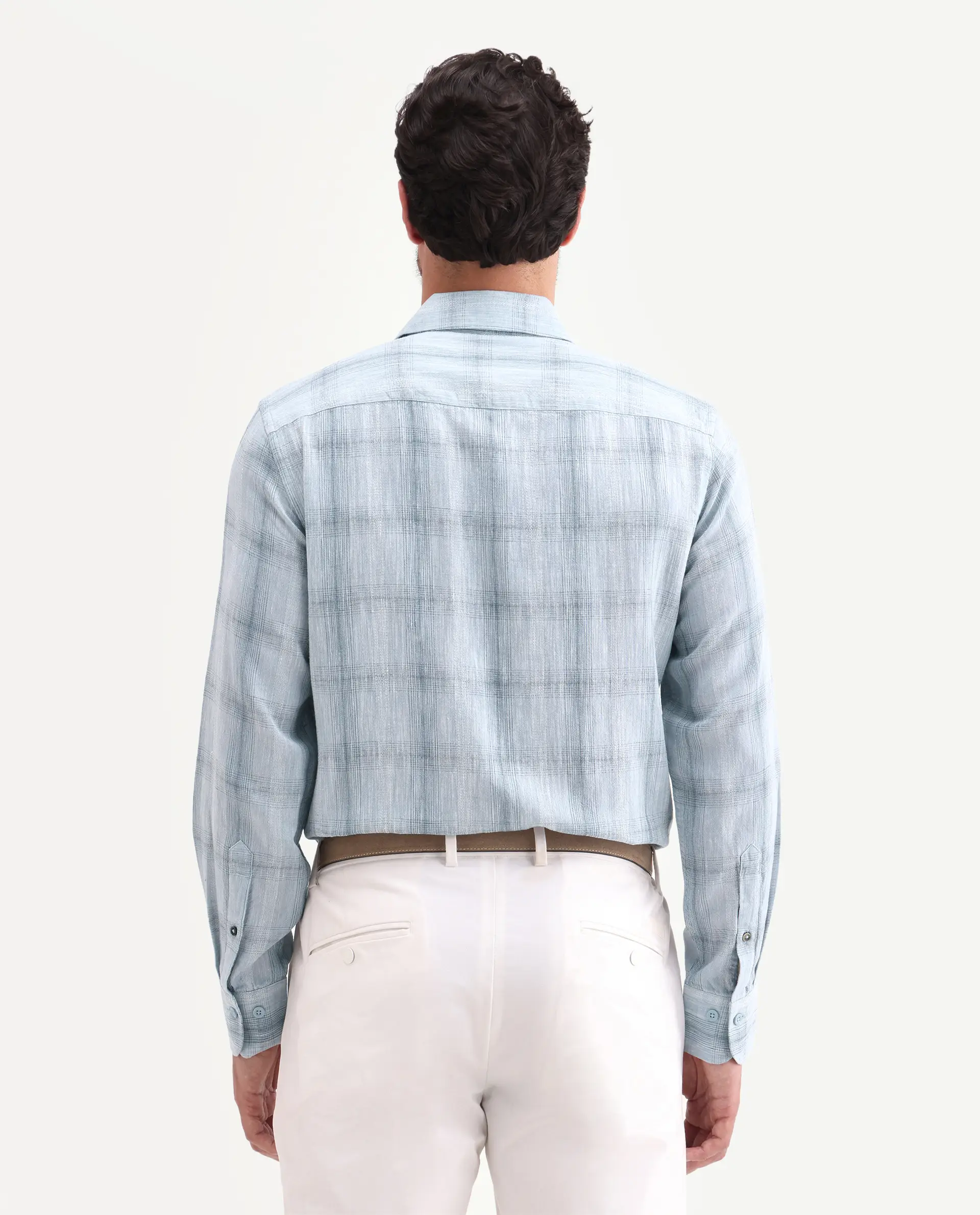 Rare Rabbit Men's Eamon-S26 Light Blue Linen Blend Full Sleeve Spread Collar Regular Fit Checked Shirt - Image 7
