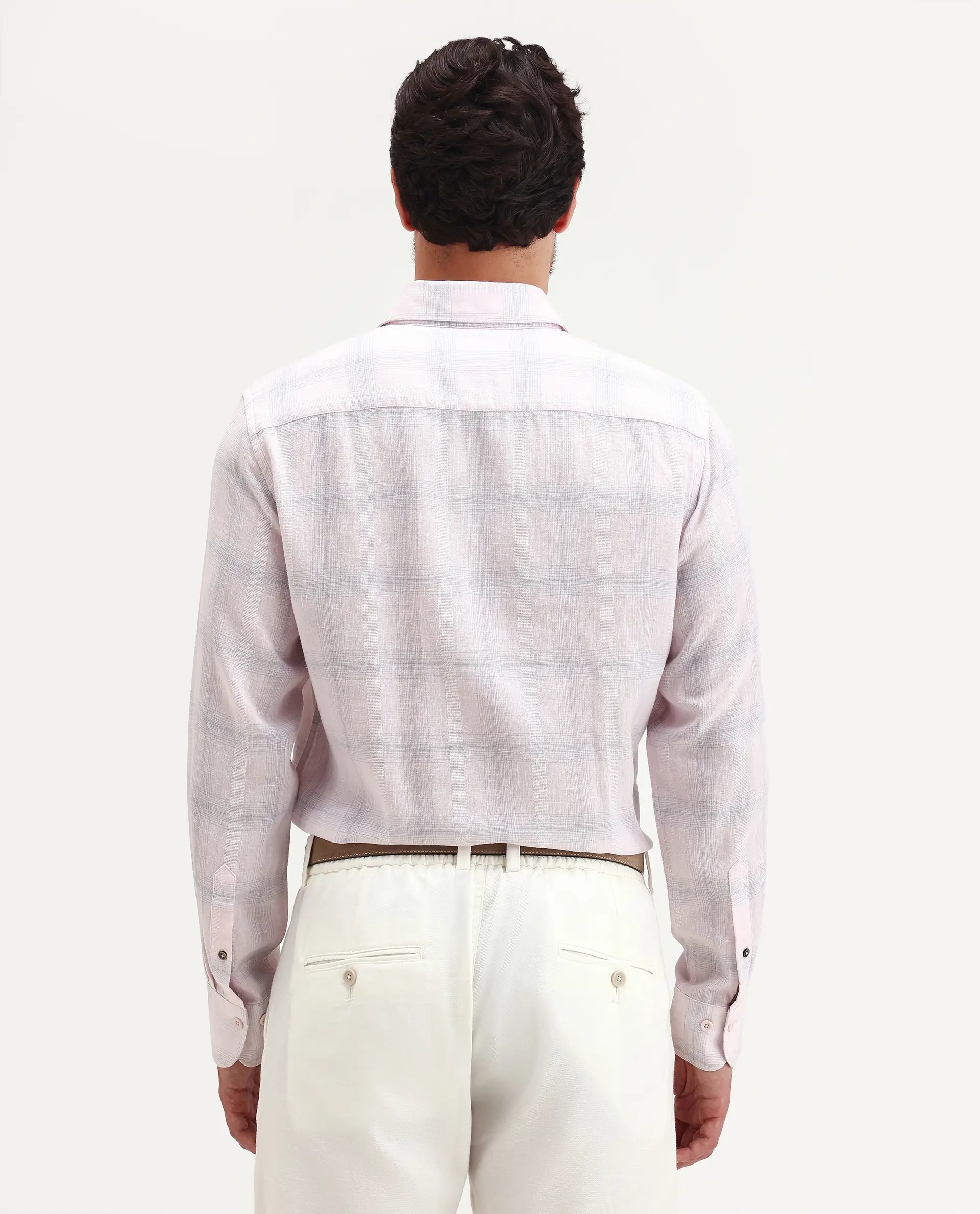 Rare Rabbit Men's Eamon-S26 Light Pink Linen Blend Full Sleeve Spread Collar Regular Fit Checked Shirt - Image 7