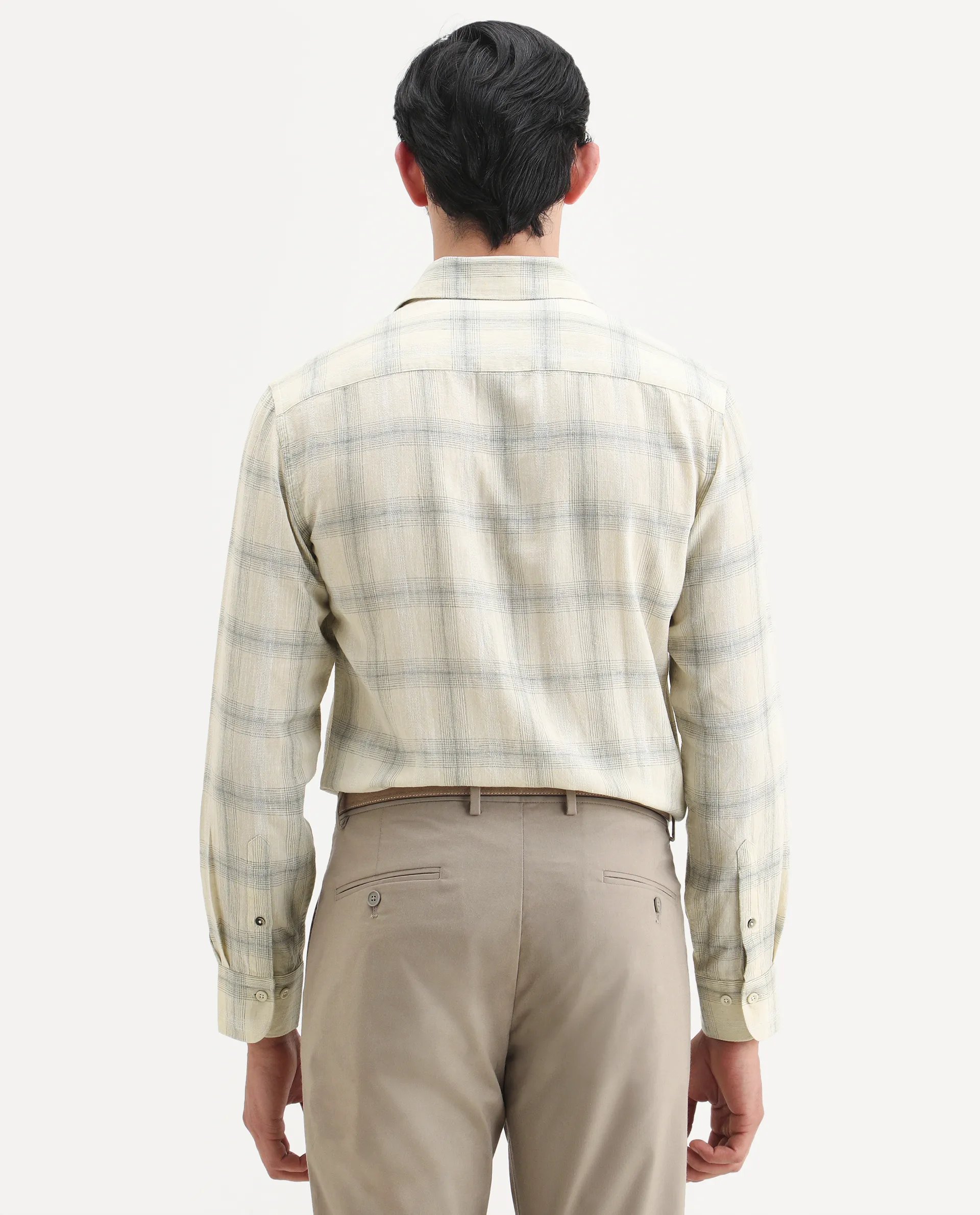 Rare Rabbit Men's Eamon-S26 Light Yellow Linen Blend Full Sleeve Spread Collar Regular Fit Checked Shirt - Image 7