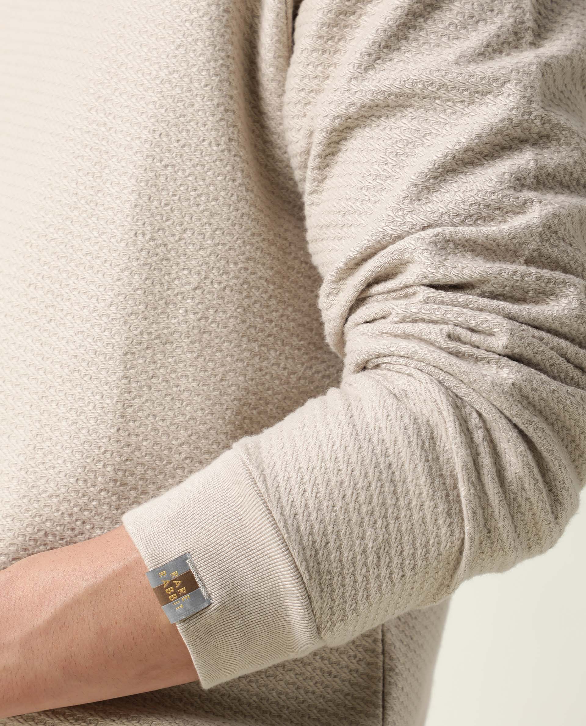 Rare Rabbit Men's Earl Beige Cotton Plain Slim Fit Full Sleeve Crew Neck Sweatshirt - Image 2