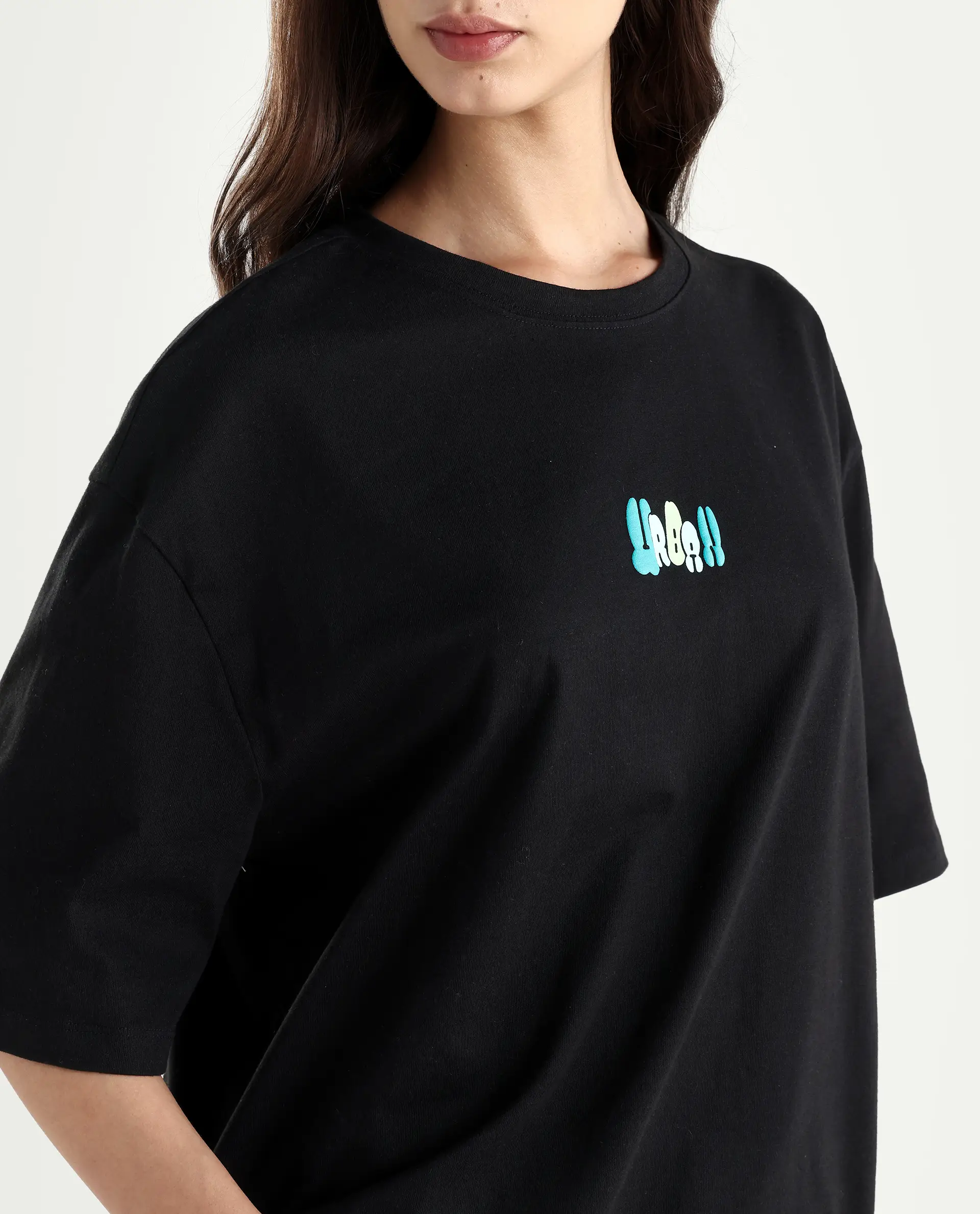 Rareism Women's Earl Black Cotton Blend Crew Neck Graphic Print Relaxed Fit T-Shirt - Image 4