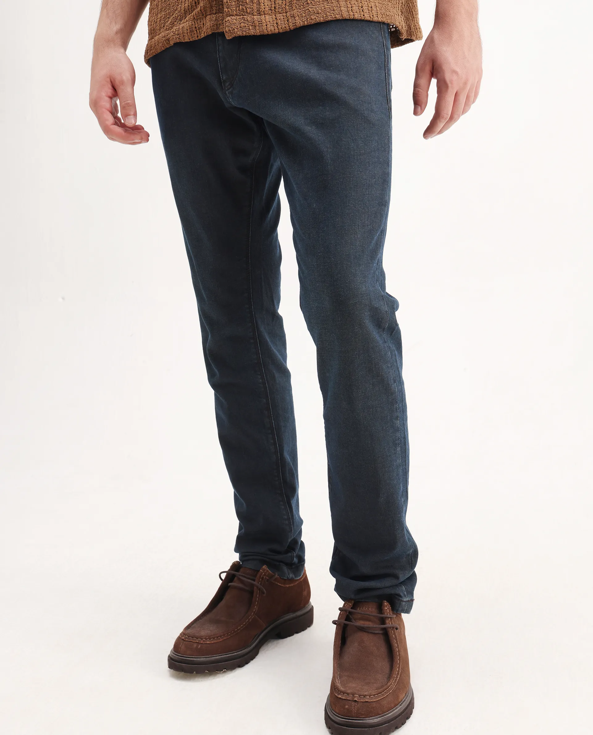 Rare Rabbit Men's Earth-2 Navy Cotton Plain Hawk Slim Fit Jeans - Image 2