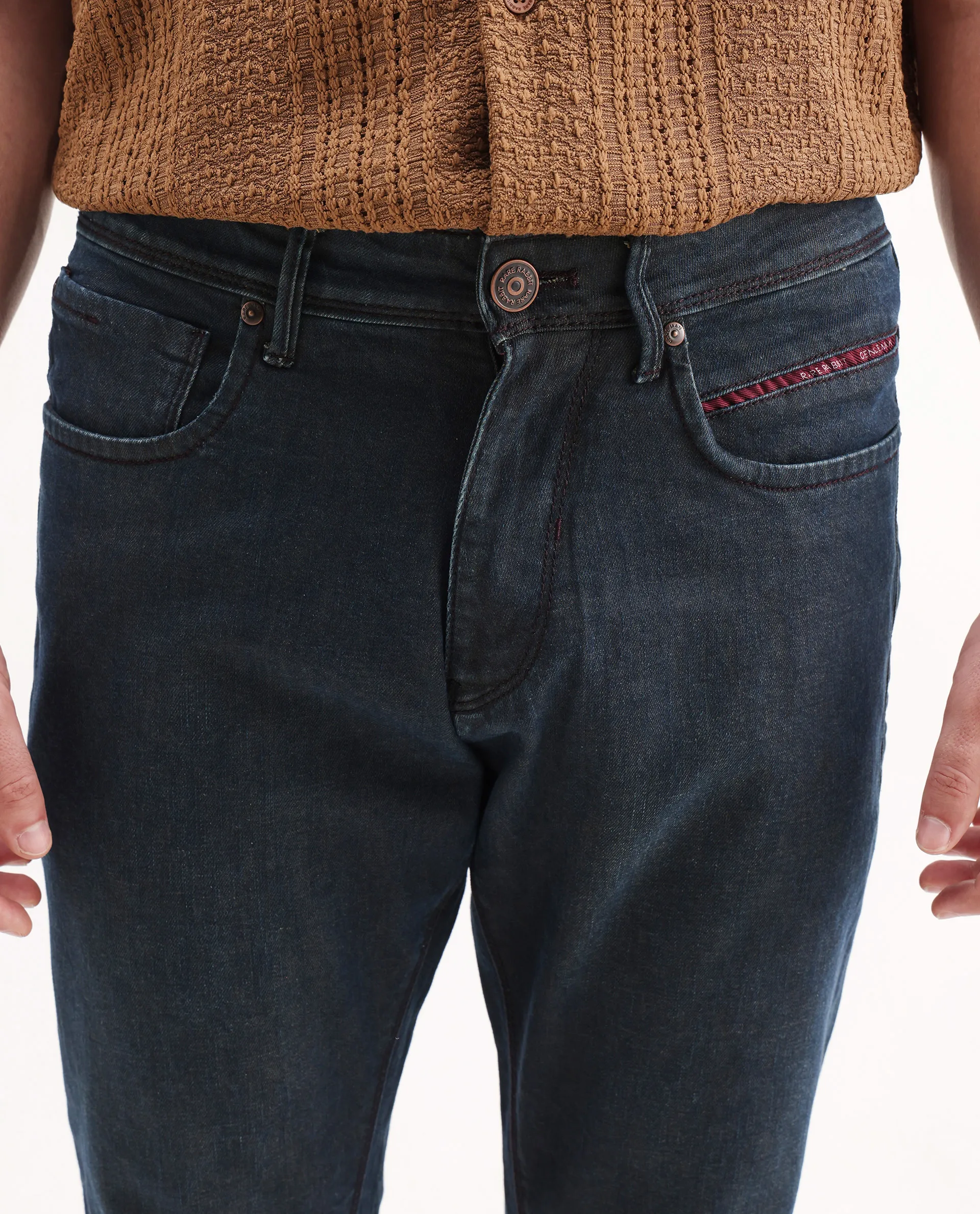 Rare Rabbit Men's Earth-2 Navy Cotton Plain Hawk Slim Fit Jeans - Image 3