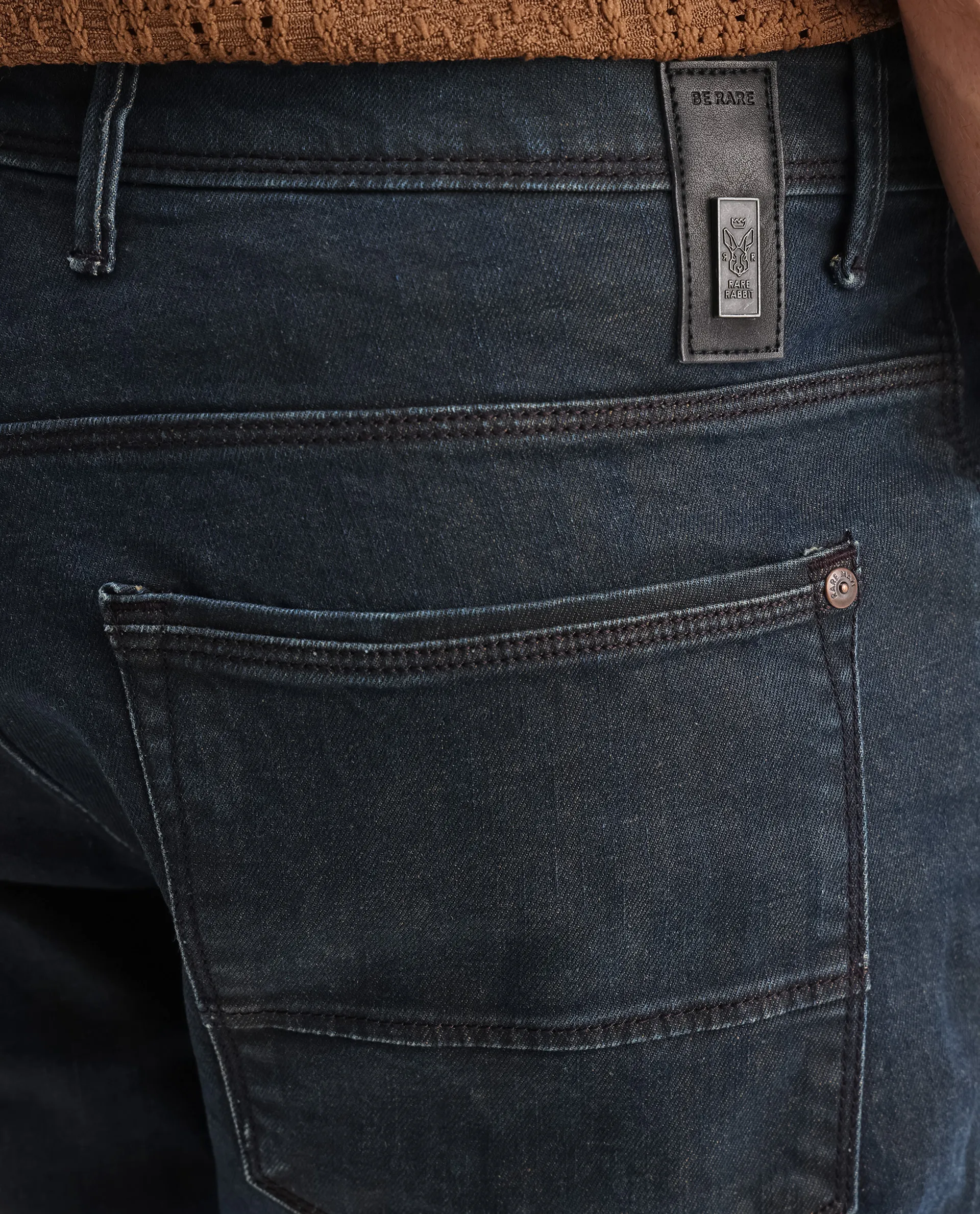 Rare Rabbit Men's Earth-2 Navy Cotton Plain Hawk Slim Fit Jeans - Image 4