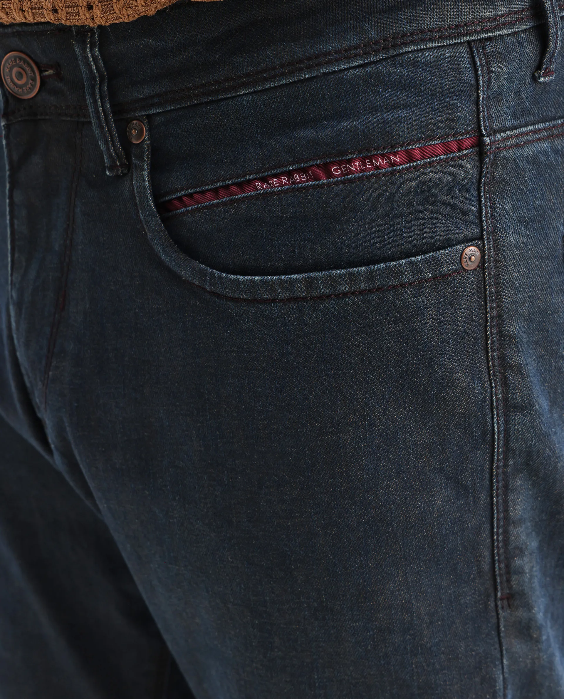Rare Rabbit Men's Earth-2 Navy Cotton Plain Hawk Slim Fit Jeans - Image 5