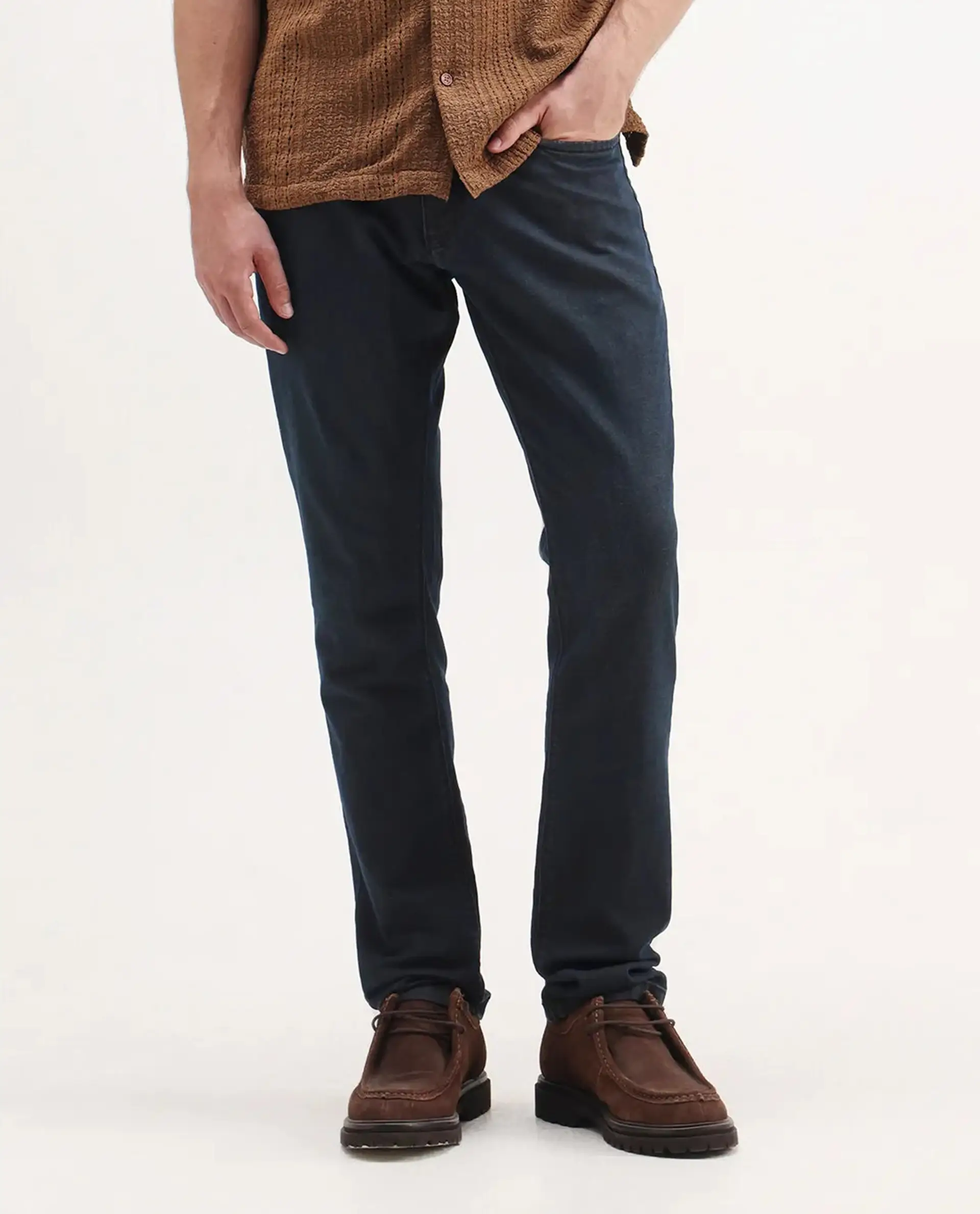 Rare Rabbit Men's Earth-2 Navy Cotton Plain Hawk Slim Fit Jeans - Image 9